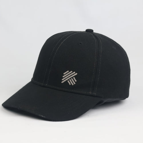 Thrifted Hornbach German Workwear Black Cotton Cap | Geometric Embroidered Hat