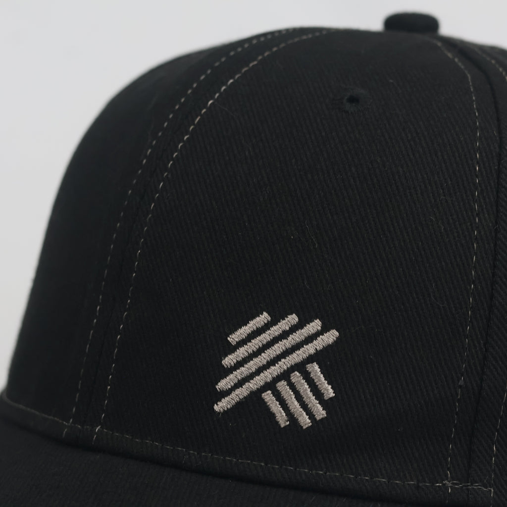 Thrifted Hornbach German Workwear Black Cotton Cap | Geometric Embroidered Hat
