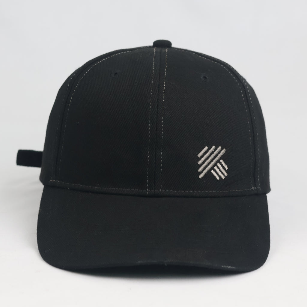 Thrifted Hornbach German Workwear Black Cotton Cap | Geometric Embroidered Hat