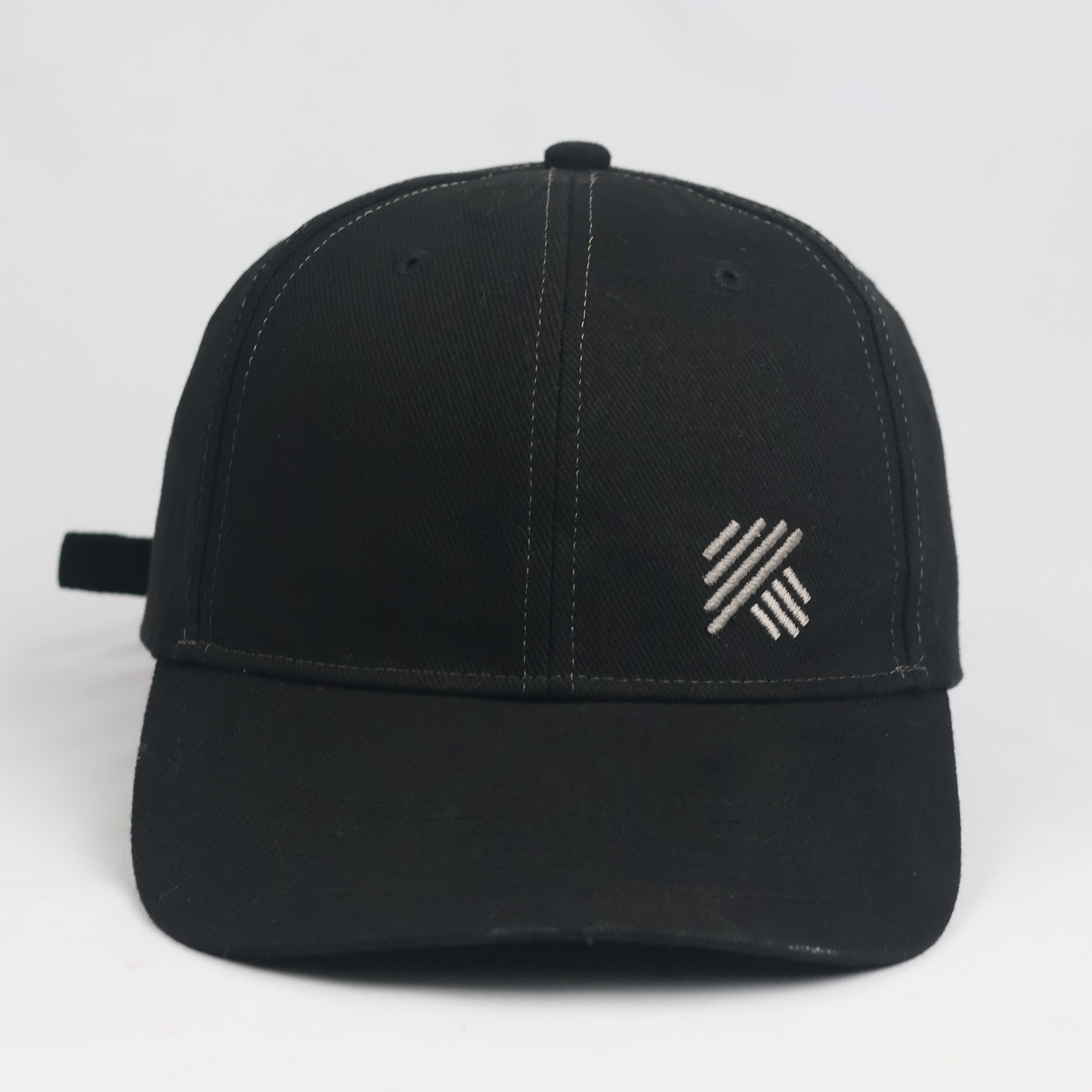 Thrifted Hornbach German Workwear Black Cotton Cap | Geometric Embroidered Hat