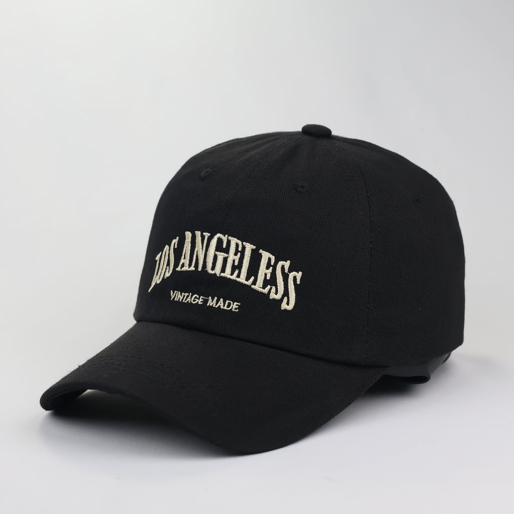 Black Los Angeles Embroidery Thrifted Cap - Size 56-58cm