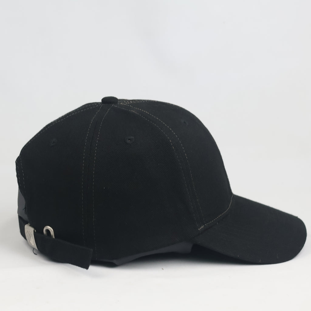 Thrifted Hornbach German Workwear Black Cotton Cap | Geometric Embroidered Hat