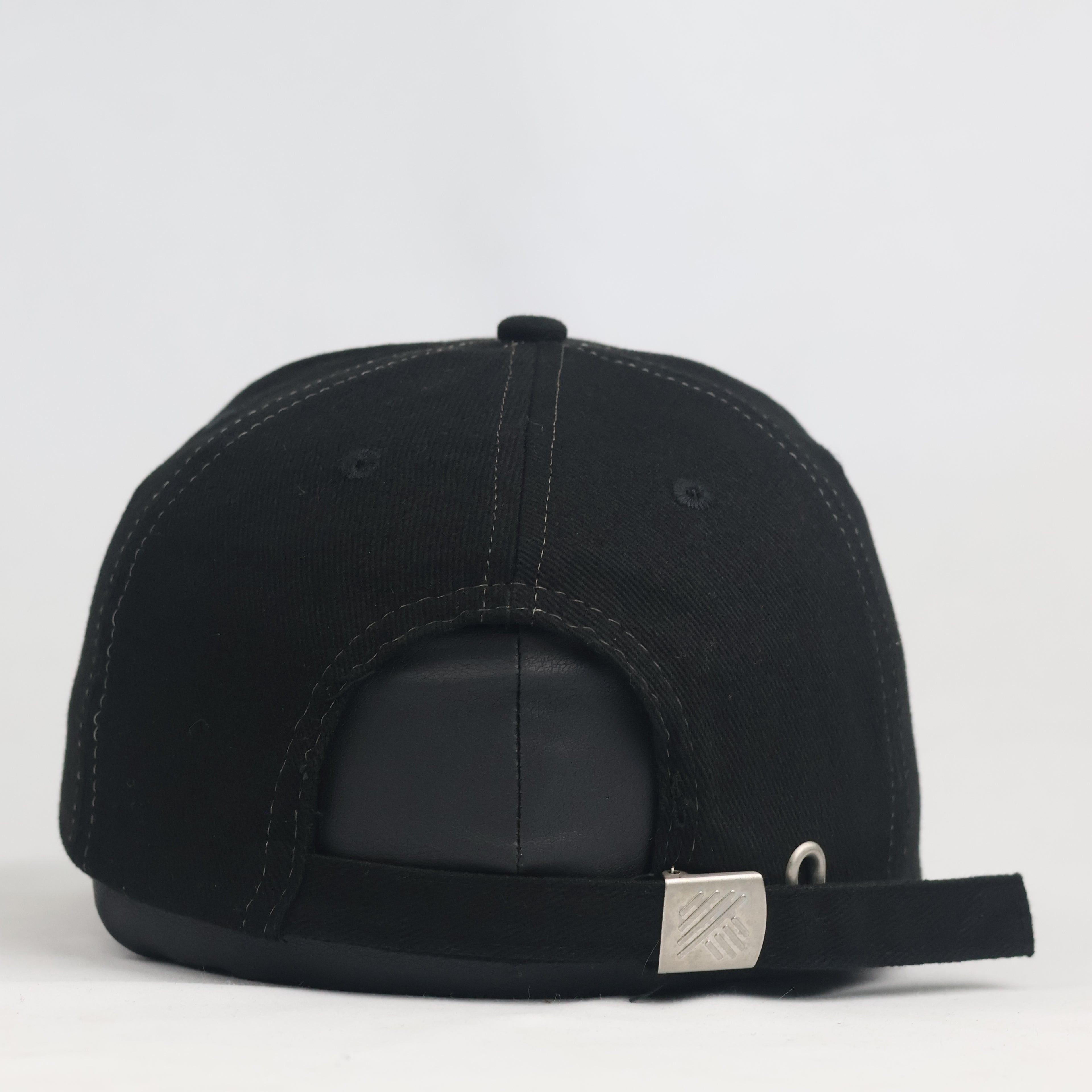 Thrifted Hornbach German Workwear Black Cotton Cap | Geometric Embroidered Hat