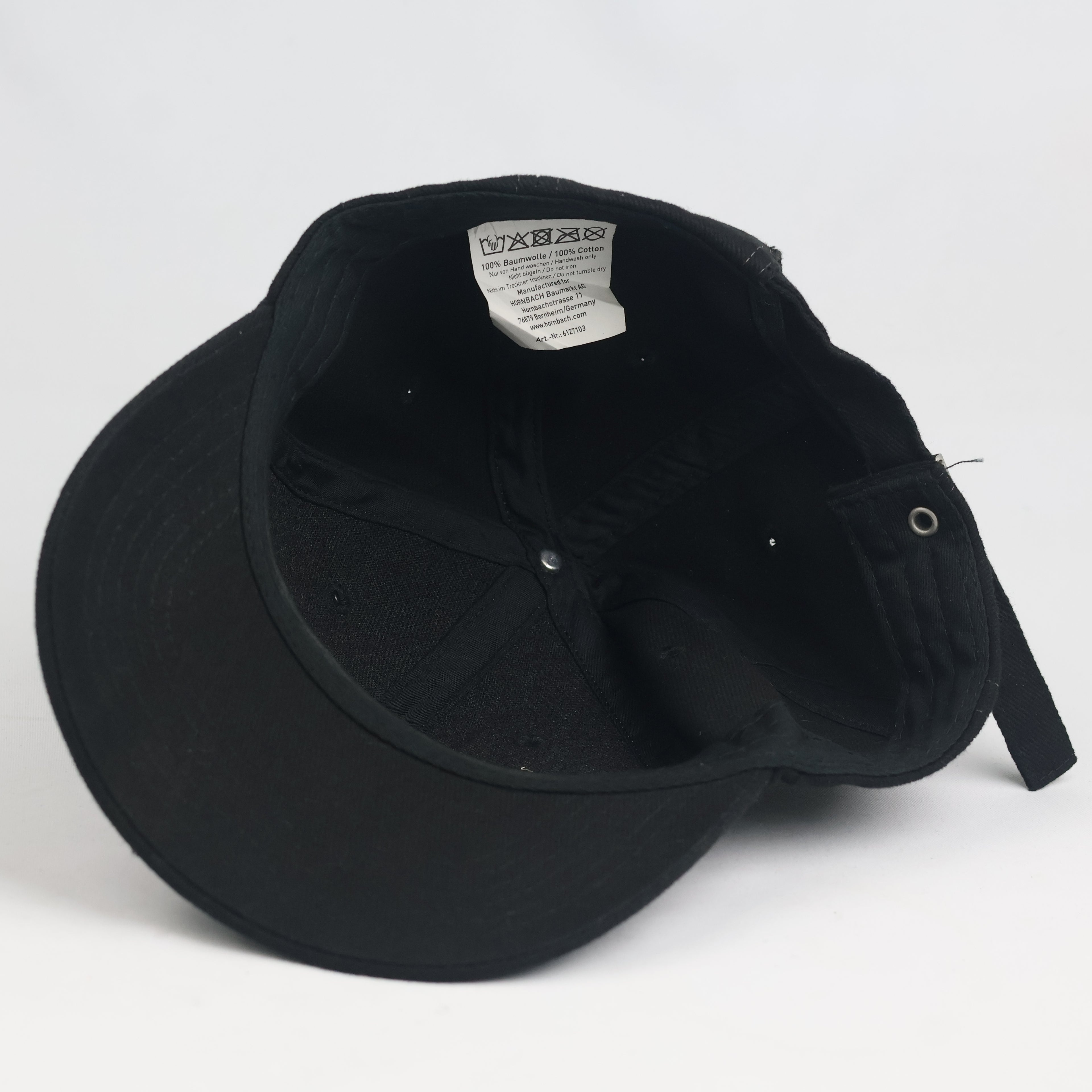 Thrifted Hornbach German Workwear Black Cotton Cap | Geometric Embroidered Hat