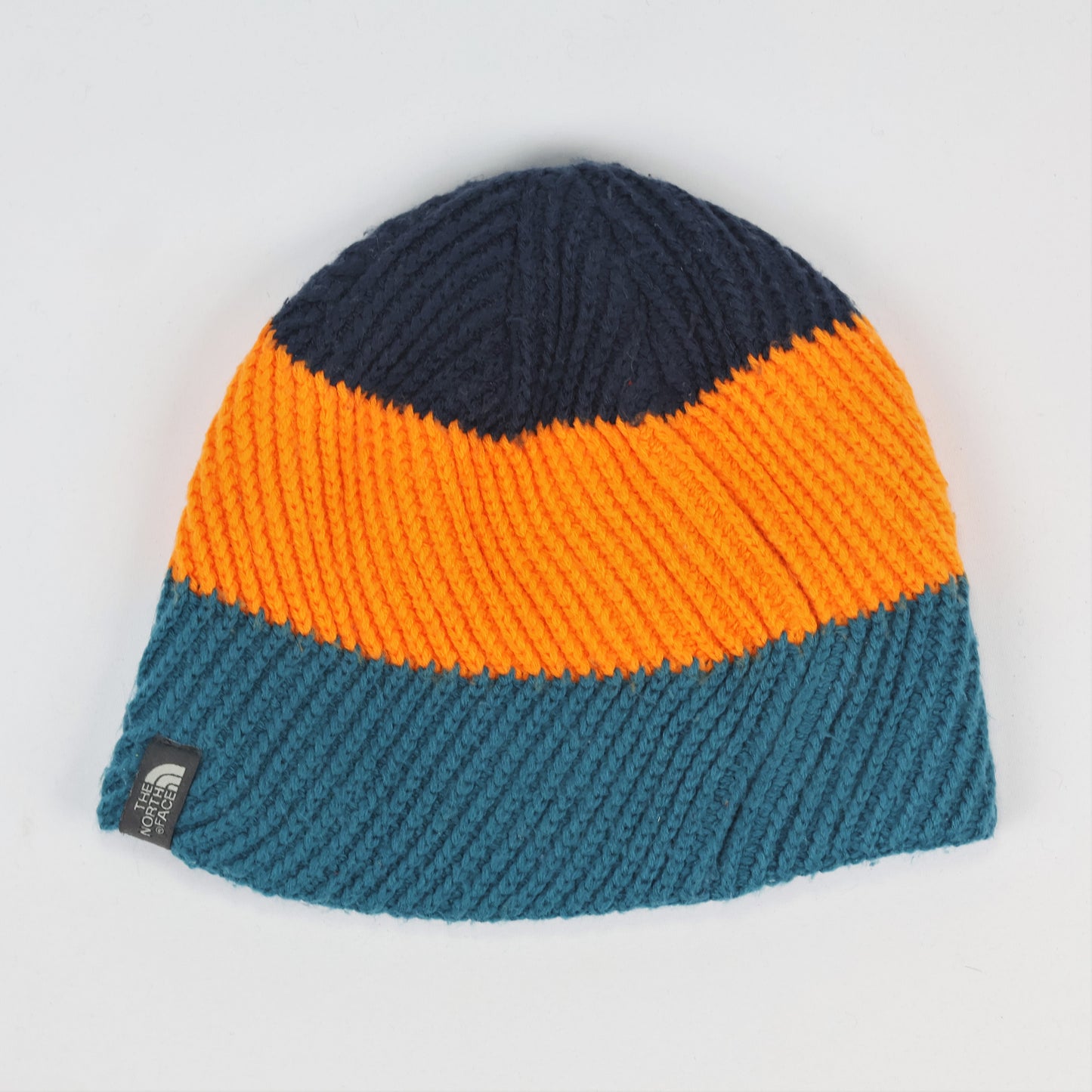 The North Face Kids Tri-Color Knit Thrifted Beanie - Navy, Orange & Teal Winter Hat (6-10 Years)