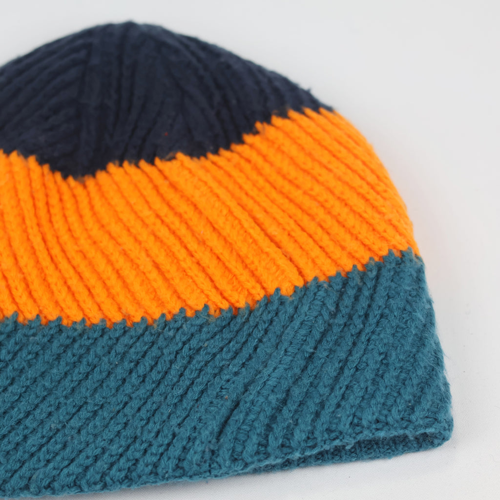 The North Face Kids Tri-Color Knit Thrifted Beanie - Navy, Orange & Teal Winter Hat (6-10 Years)