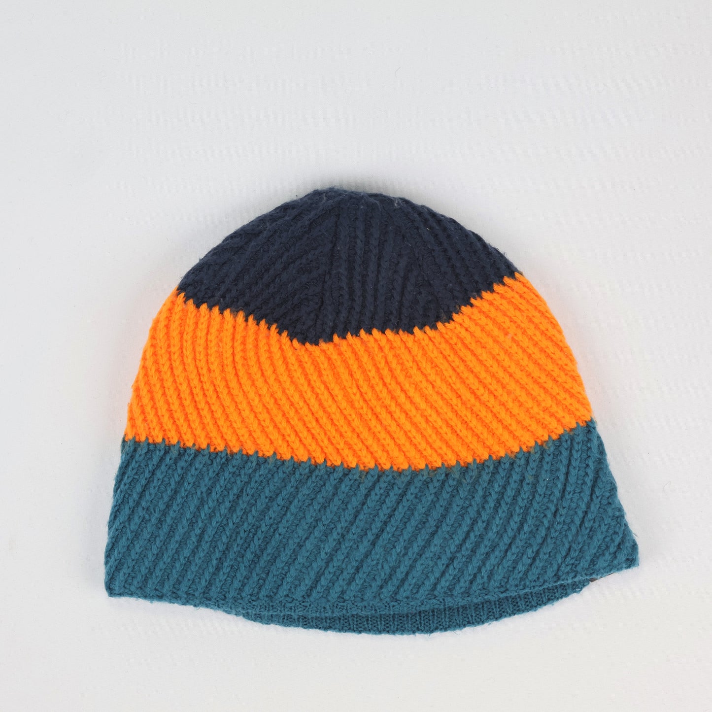 The North Face Kids Tri-Color Knit Thrifted Beanie - Navy, Orange & Teal Winter Hat (6-10 Years)