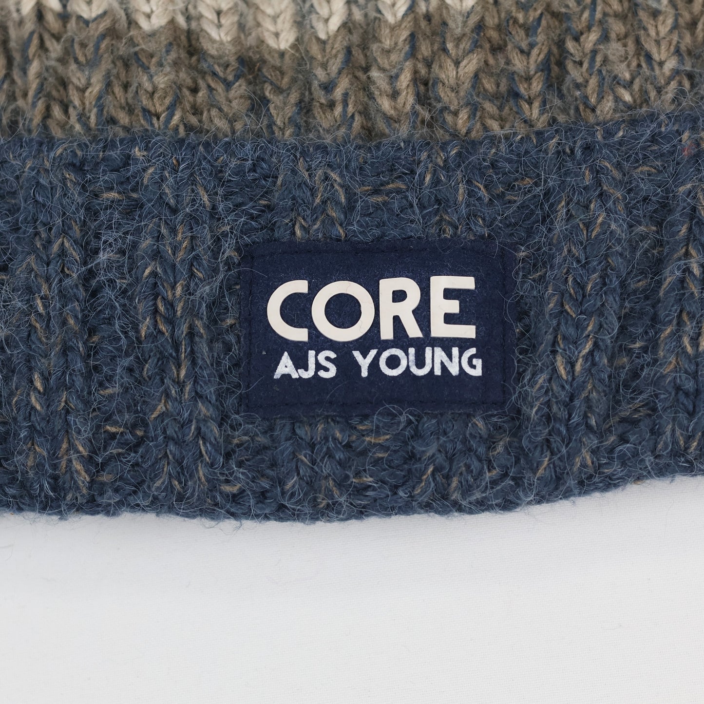 AJS Young Size CORE Thrifted Winter Hat - Blue & Grey Ribbed Knit