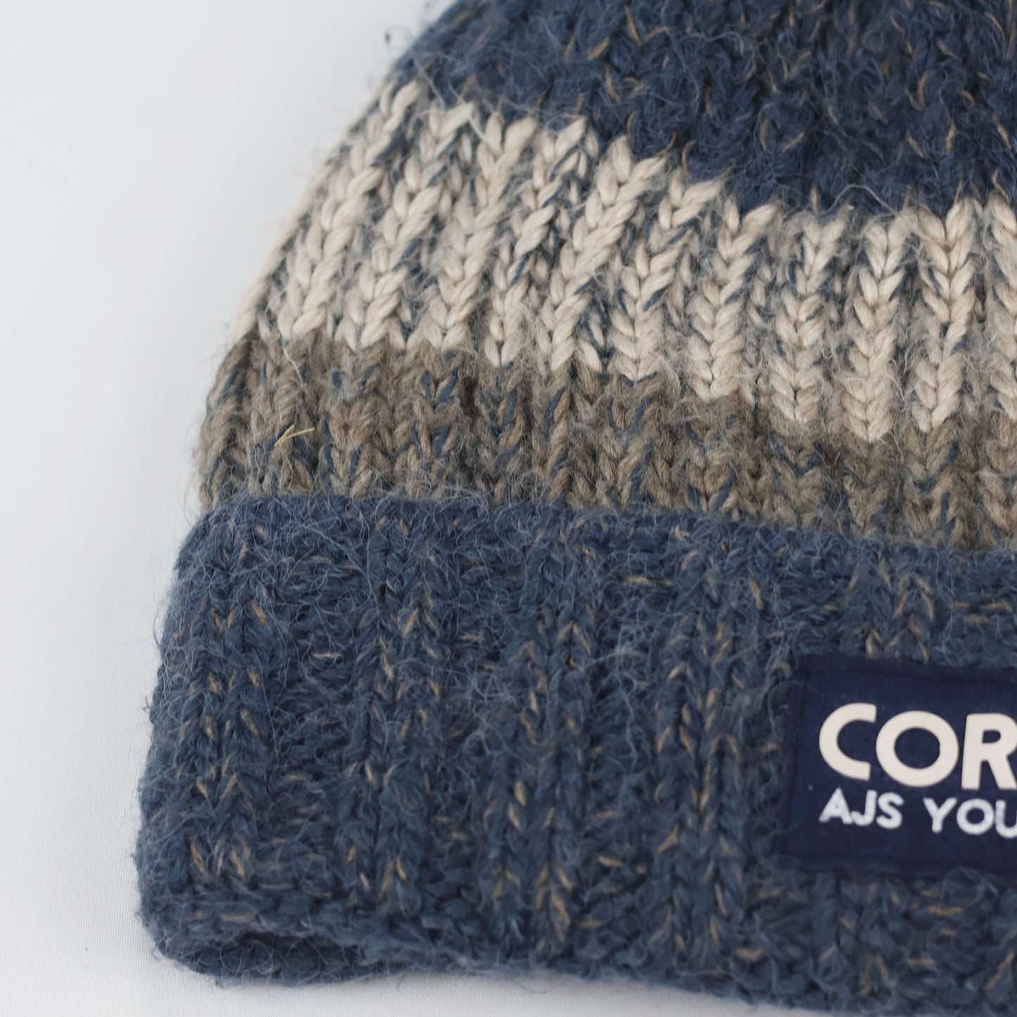 AJS Young Size CORE Thrifted Winter Hat - Blue & Grey Ribbed Knit