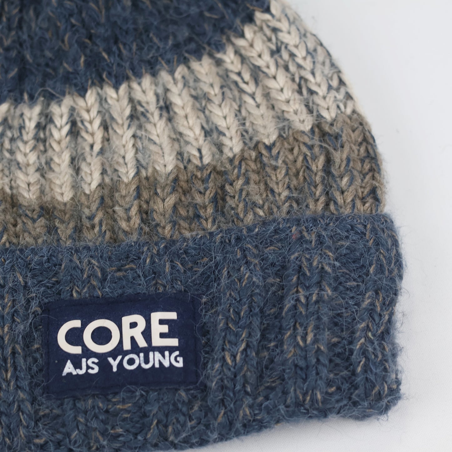 AJS Young Size CORE Thrifted Winter Hat - Blue & Grey Ribbed Knit