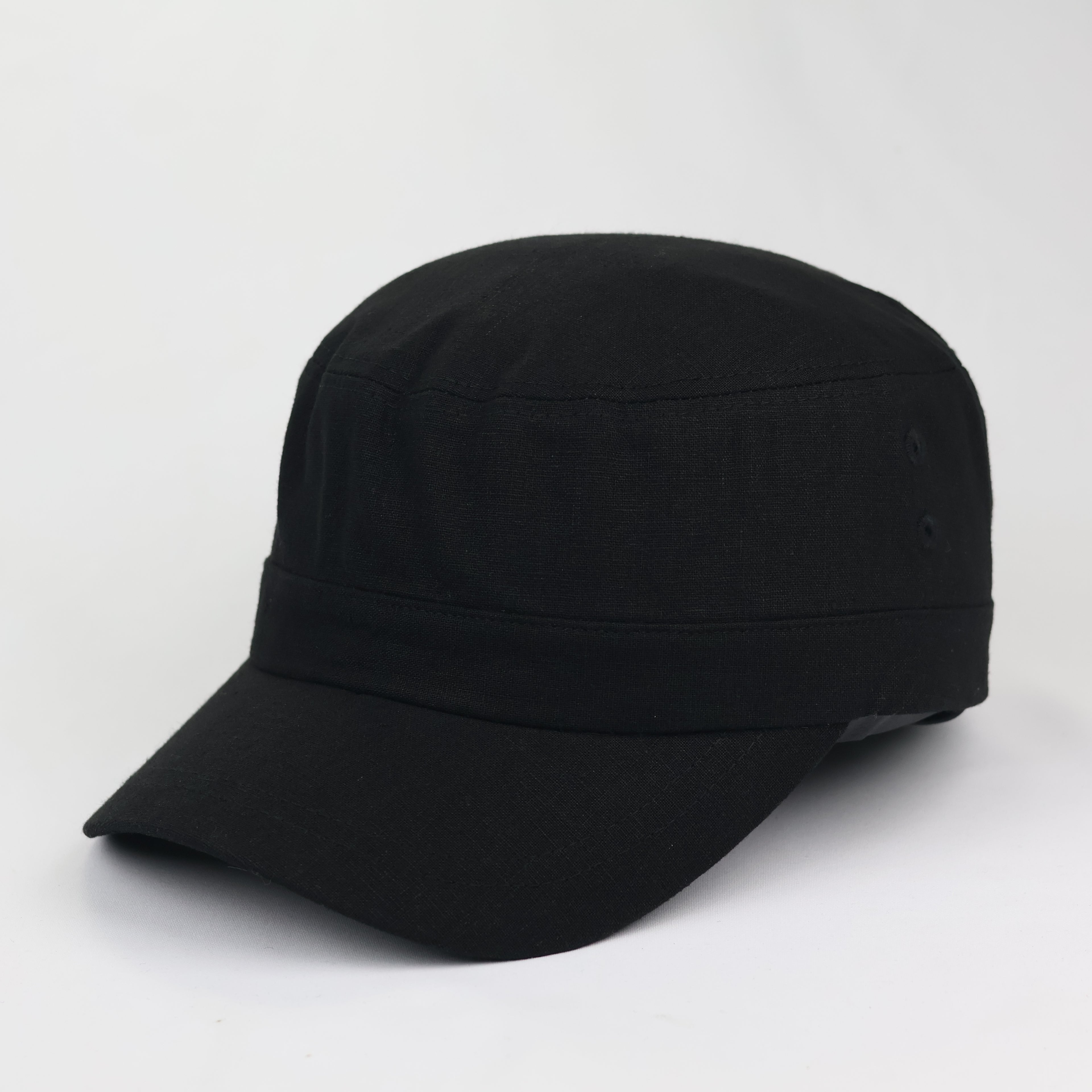 Minimalist All-Black Flat Top Patrol Thrifted Hat - Made in Korea Streetwear