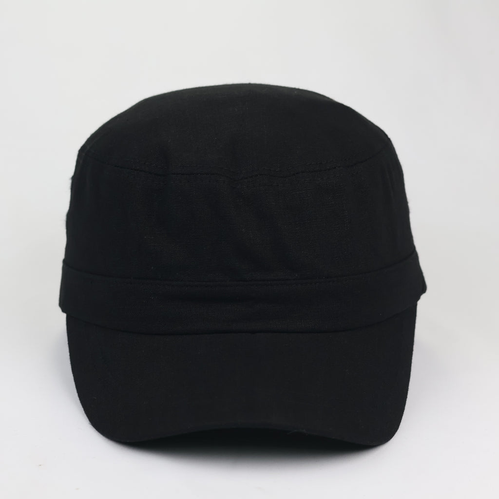 Minimalist All-Black Flat Top Patrol Thrifted Hat - Made in Korea Streetwear