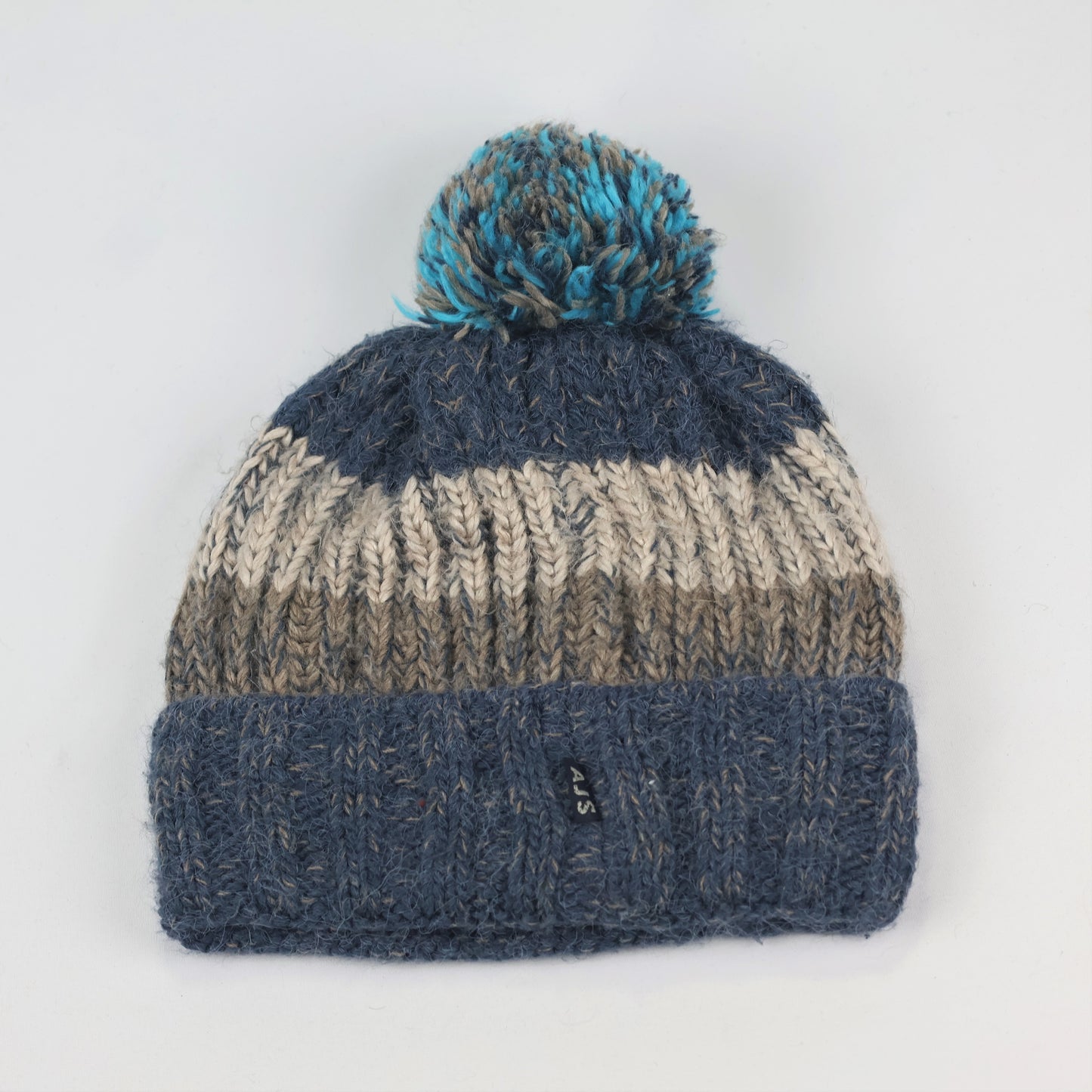 AJS Young Size CORE Thrifted Winter Hat - Blue & Grey Ribbed Knit