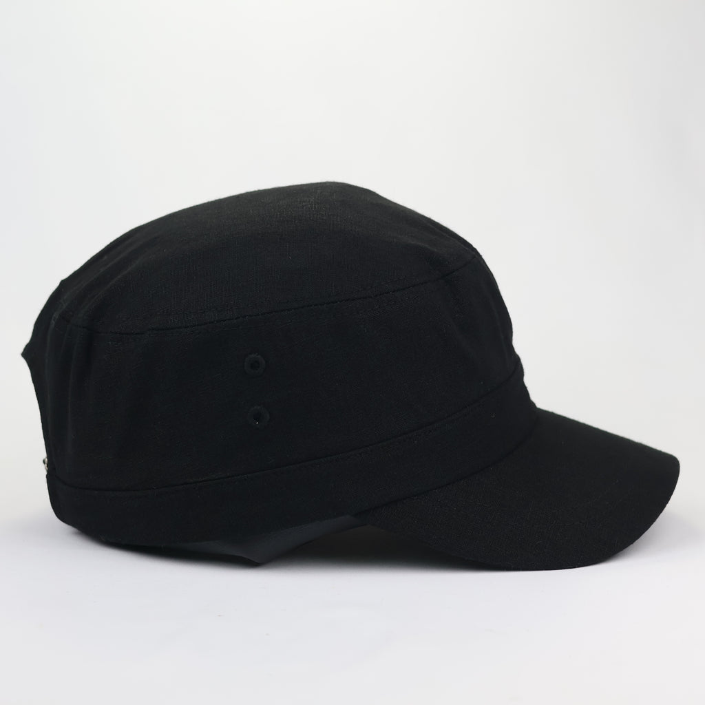 Minimalist All-Black Flat Top Patrol Thrifted Hat - Made in Korea Streetwear