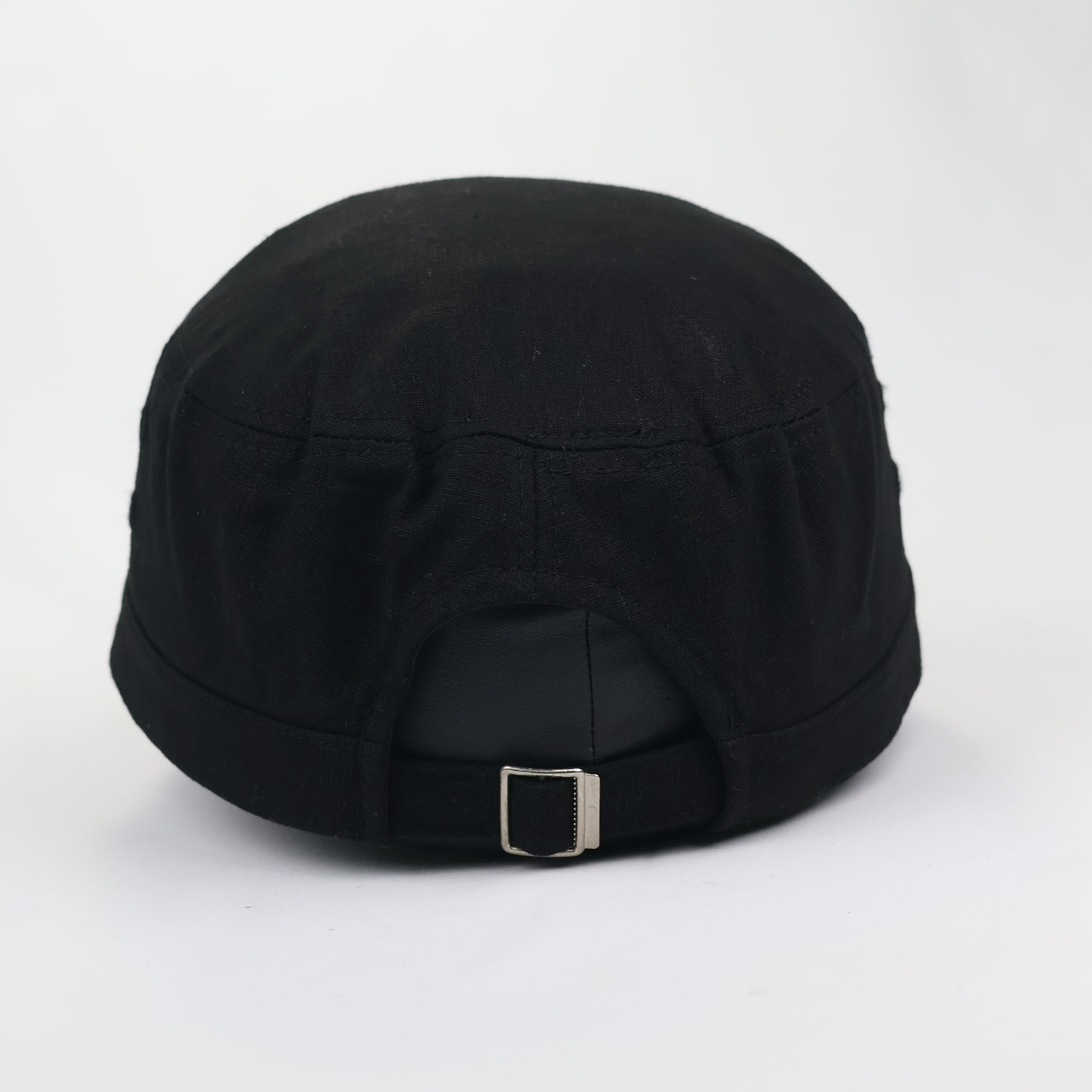 Minimalist All-Black Flat Top Patrol Thrifted Hat - Made in Korea Streetwear