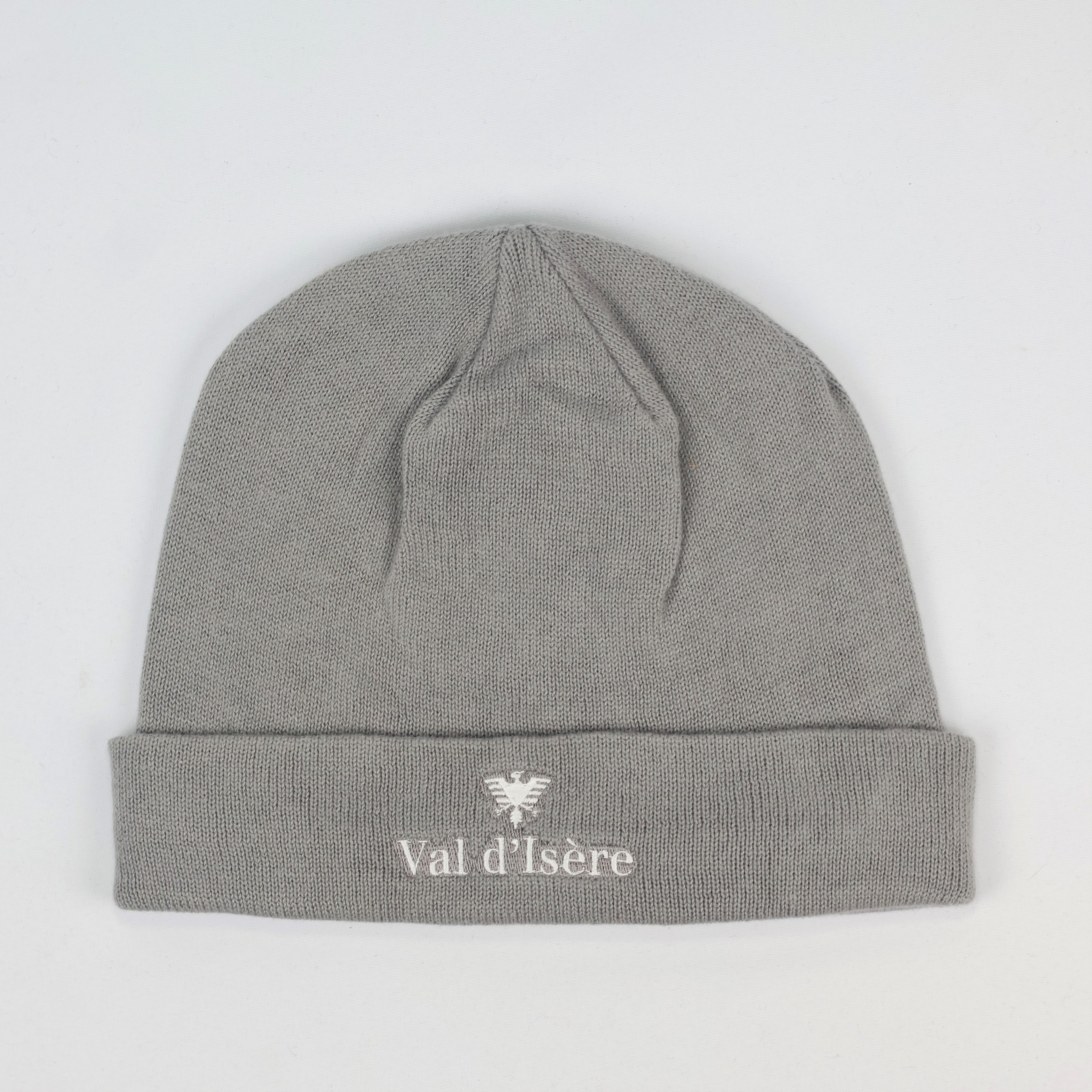 Atlantis Val d'Isère Grey Knit Thrifted Beanie - Embroidered Ski Resort Winter Hat