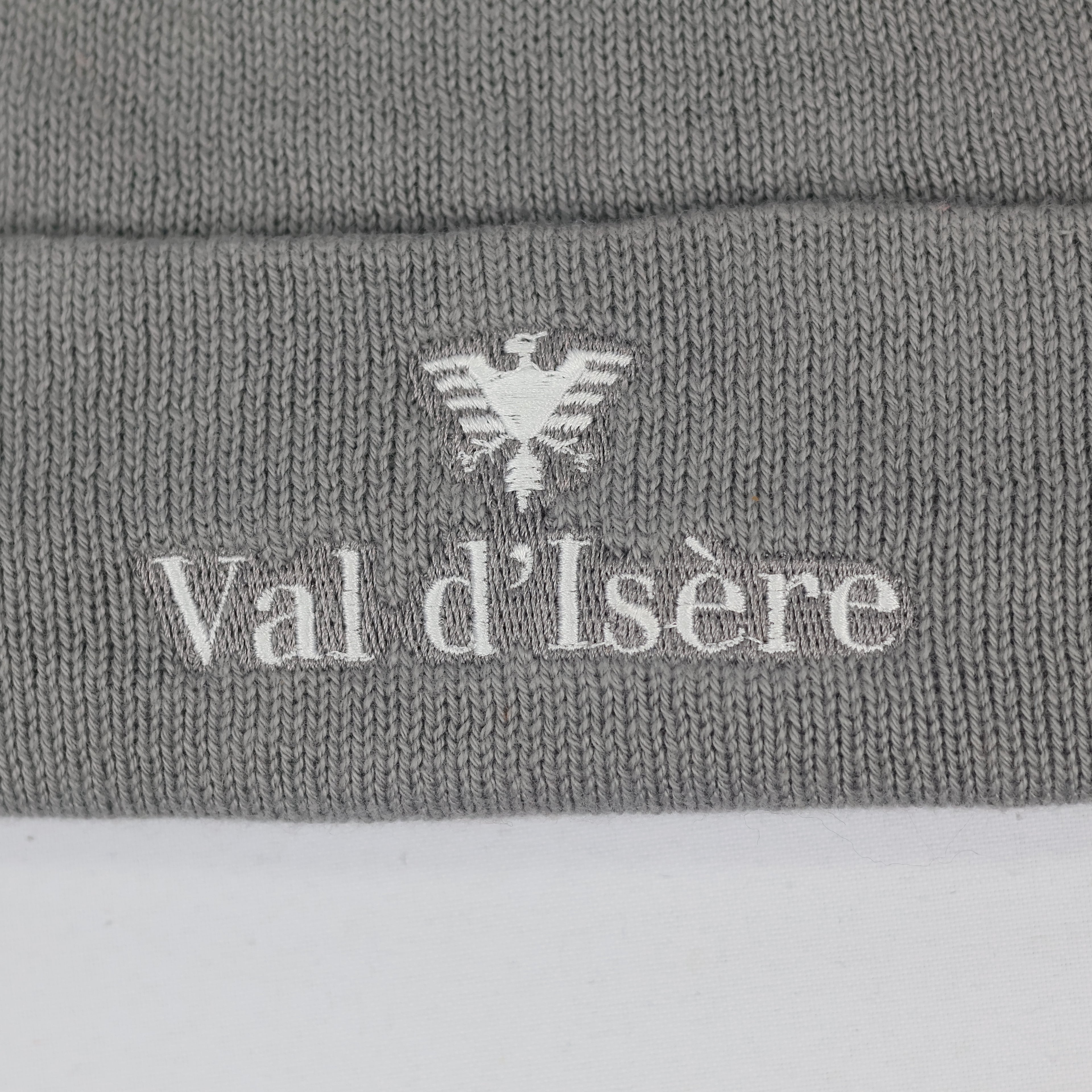 Atlantis Val d'Isère Grey Knit Thrifted Beanie - Embroidered Ski Resort Winter Hat
