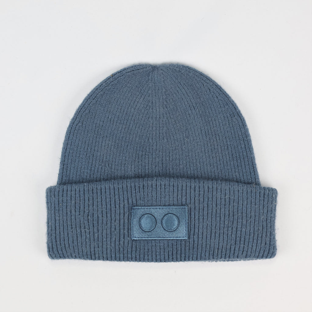 Seasons Soft Viscose Blend Blue Thrifted Beanie - Tonal Patch Winter Hat