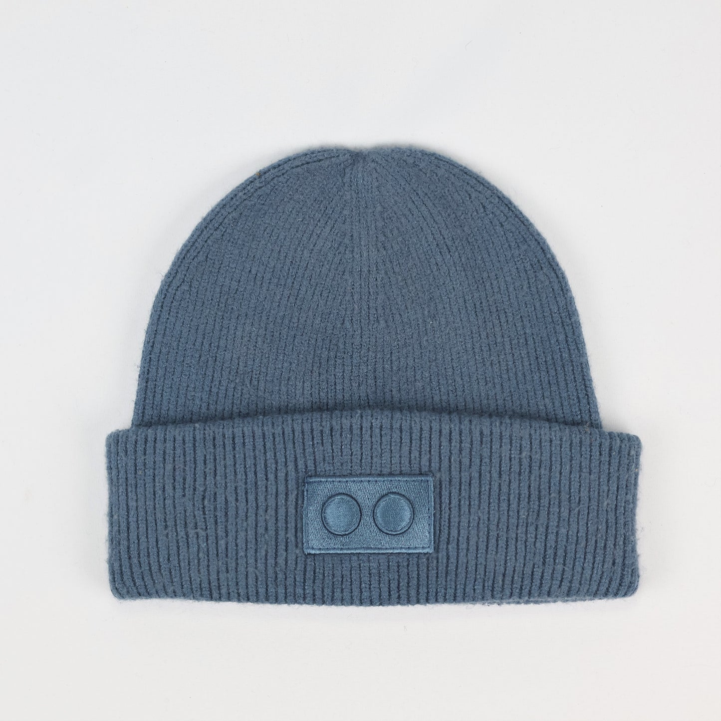 Seasons Soft Viscose Blend Blue Thrifted Beanie - Tonal Patch Winter Hat