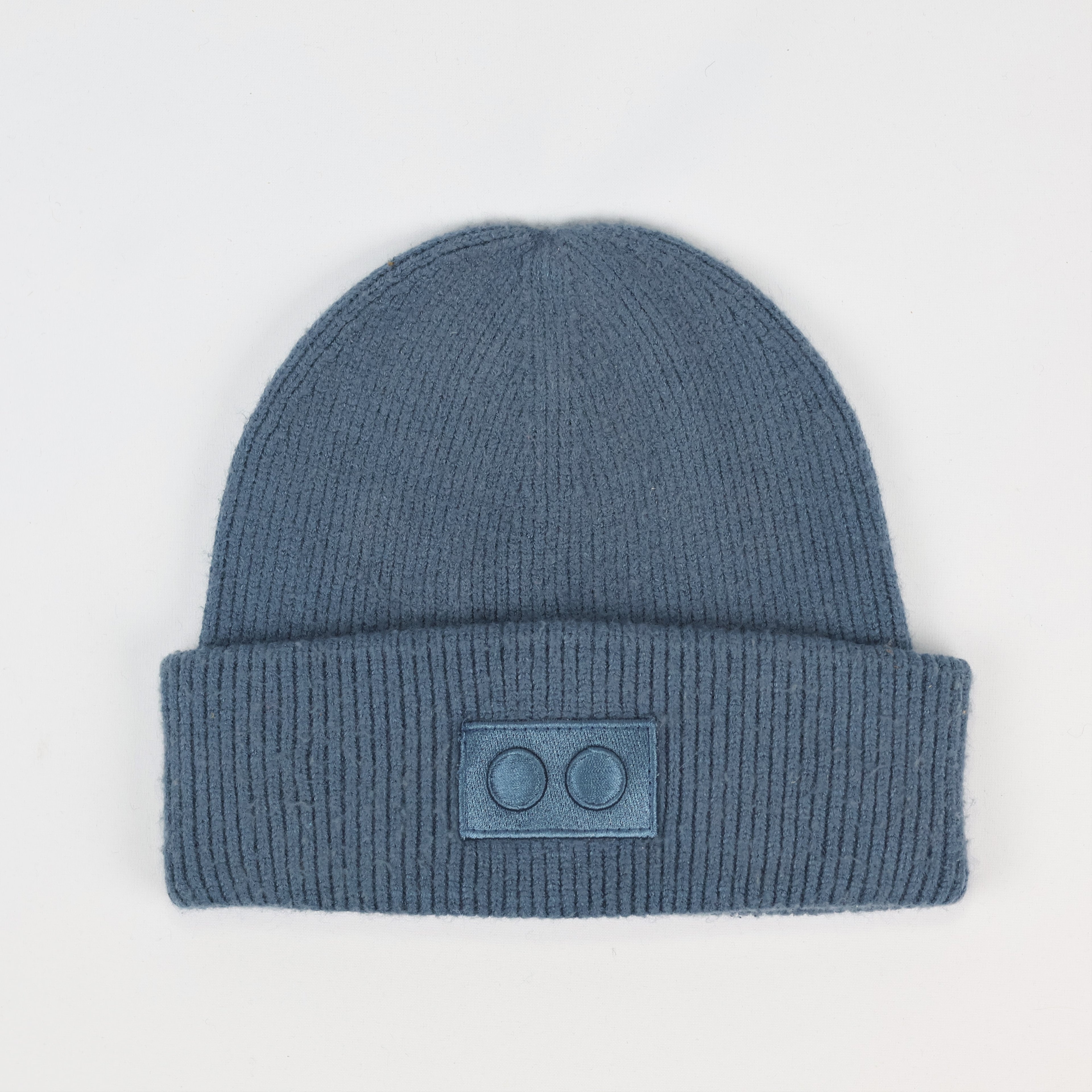 Seasons Soft Viscose Blend Blue Thrifted Beanie - Tonal Patch Winter Hat
