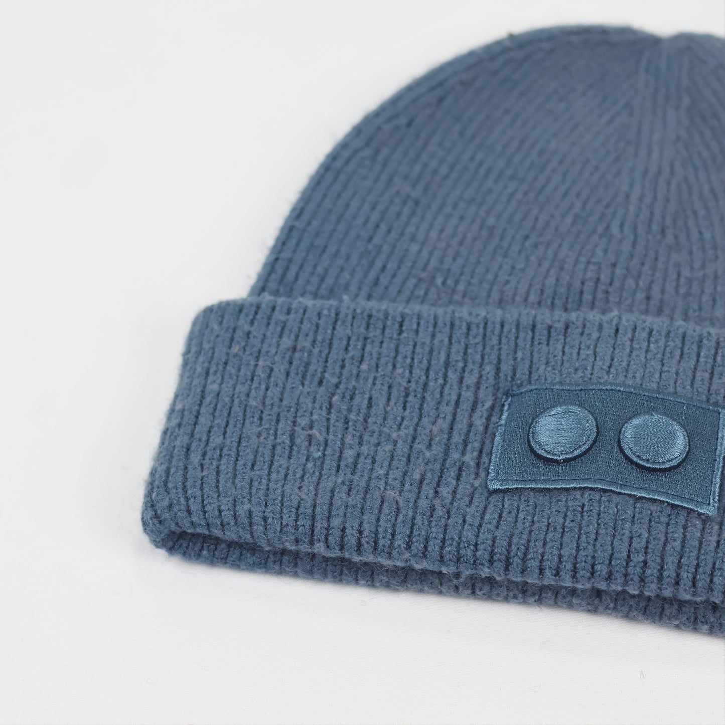 Seasons Soft Viscose Blend Blue Thrifted Beanie - Tonal Patch Winter Hat