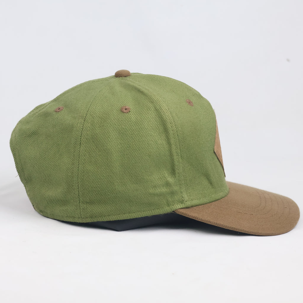 Thrifted Neff Two-Tone Olive & Brown Snapback Hat | Faux Leather Logo Cap