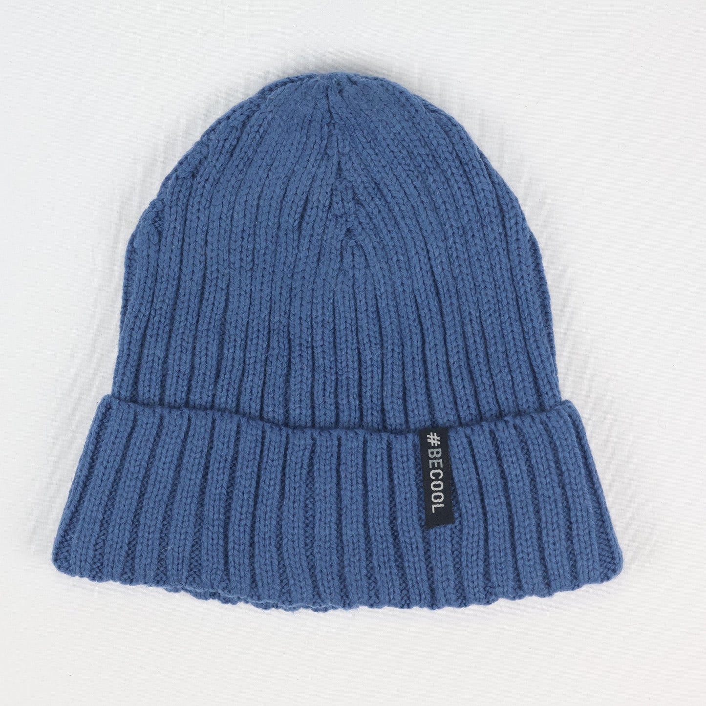 #BECOOL Blue Ribbed Knit Thrifted Beanie - Cuffed Winter Hat
