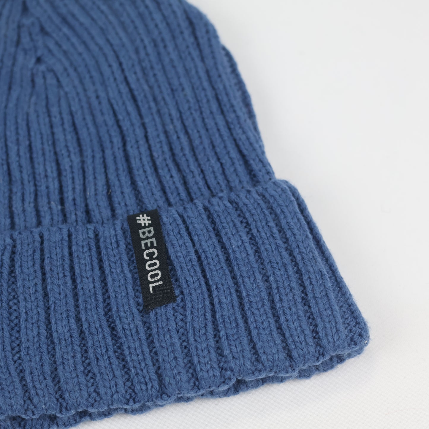 #BECOOL Blue Ribbed Knit Thrifted Beanie - Cuffed Winter Hat