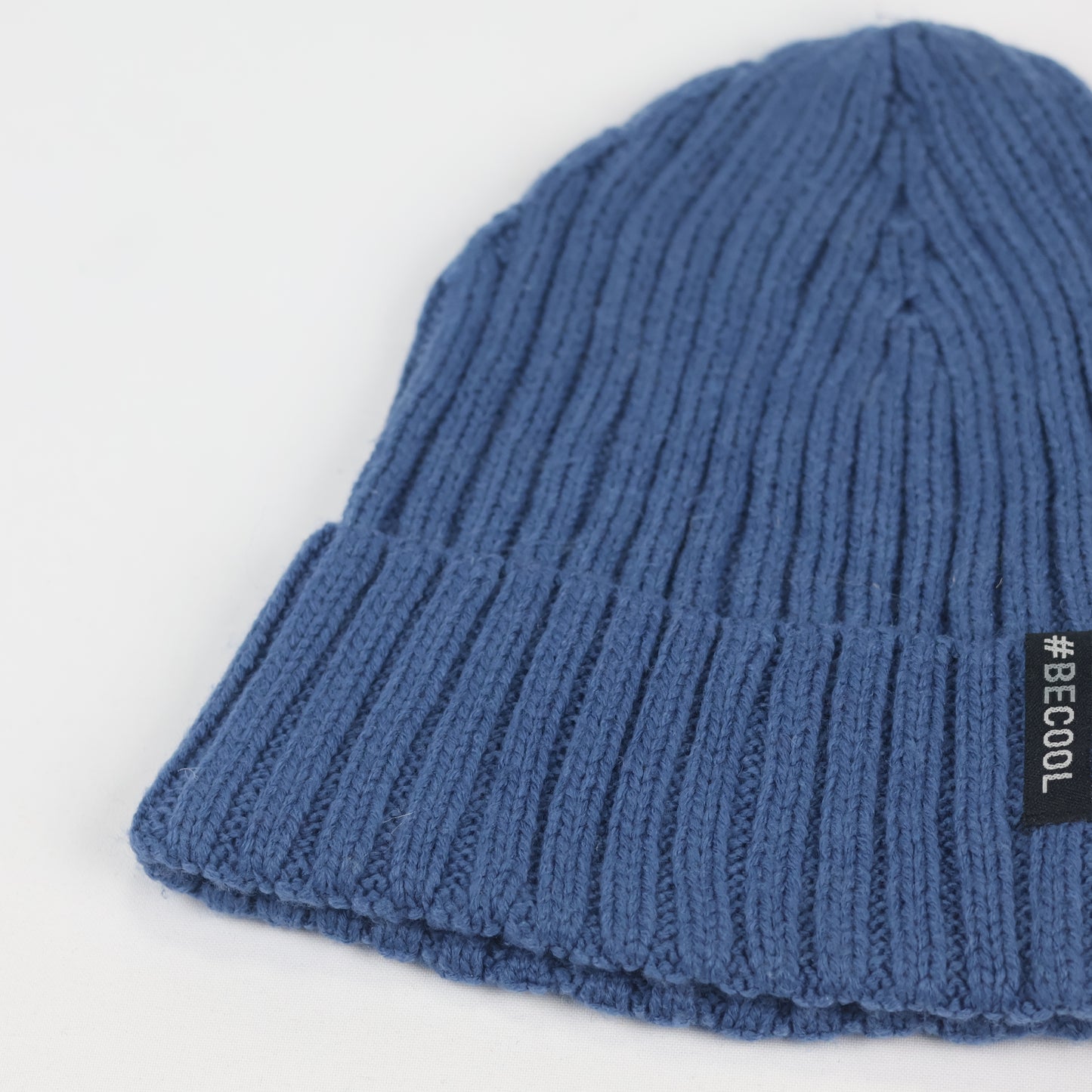 #BECOOL Blue Ribbed Knit Thrifted Beanie - Cuffed Winter Hat