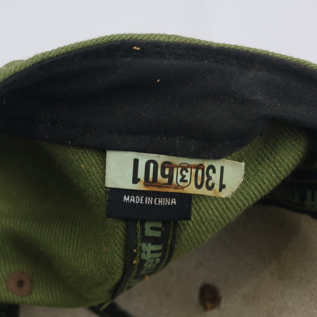 Thrifted Neff Two-Tone Olive & Brown Snapback Hat | Faux Leather Logo Cap
