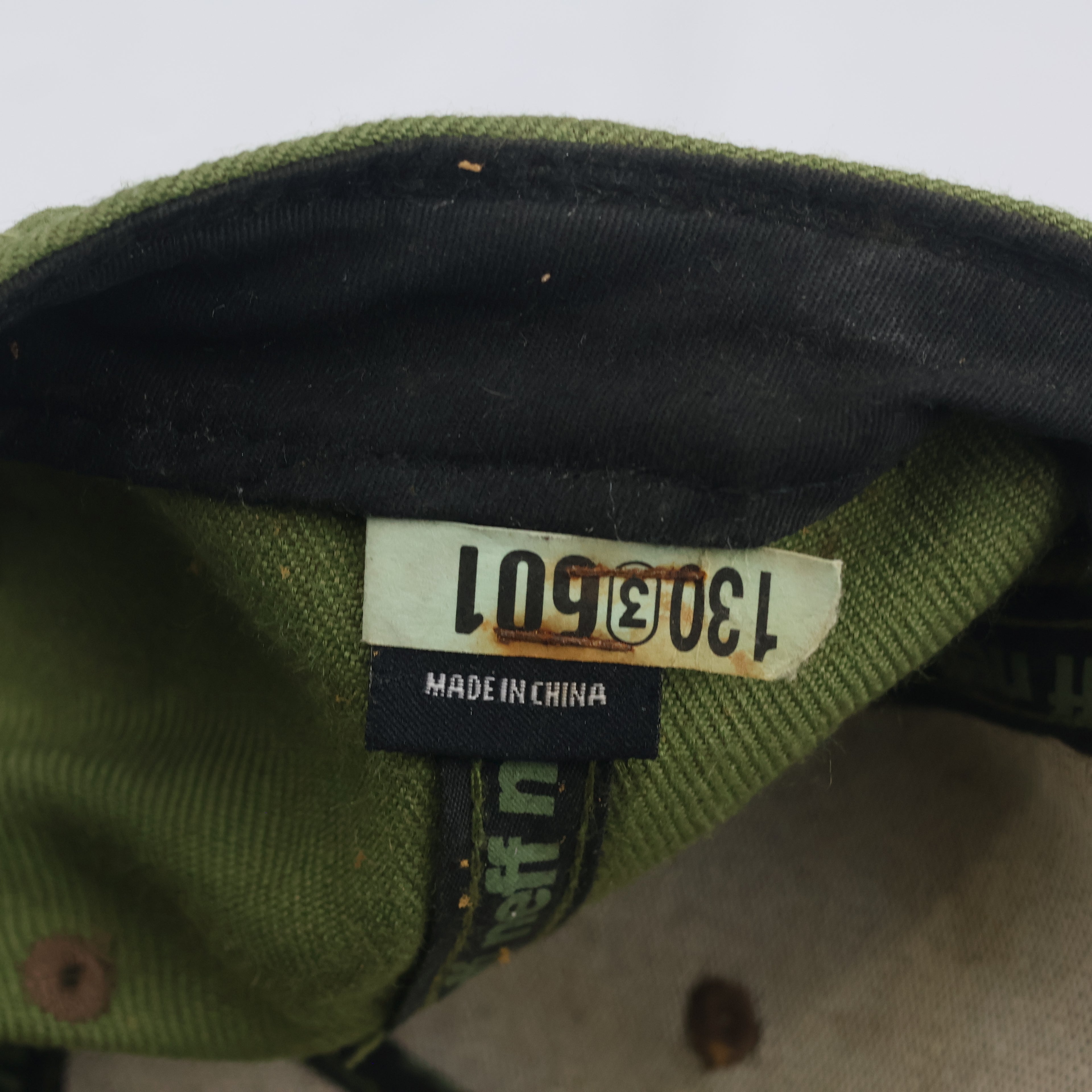 Thrifted Neff Two-Tone Olive & Brown Snapback Hat | Faux Leather Logo Cap