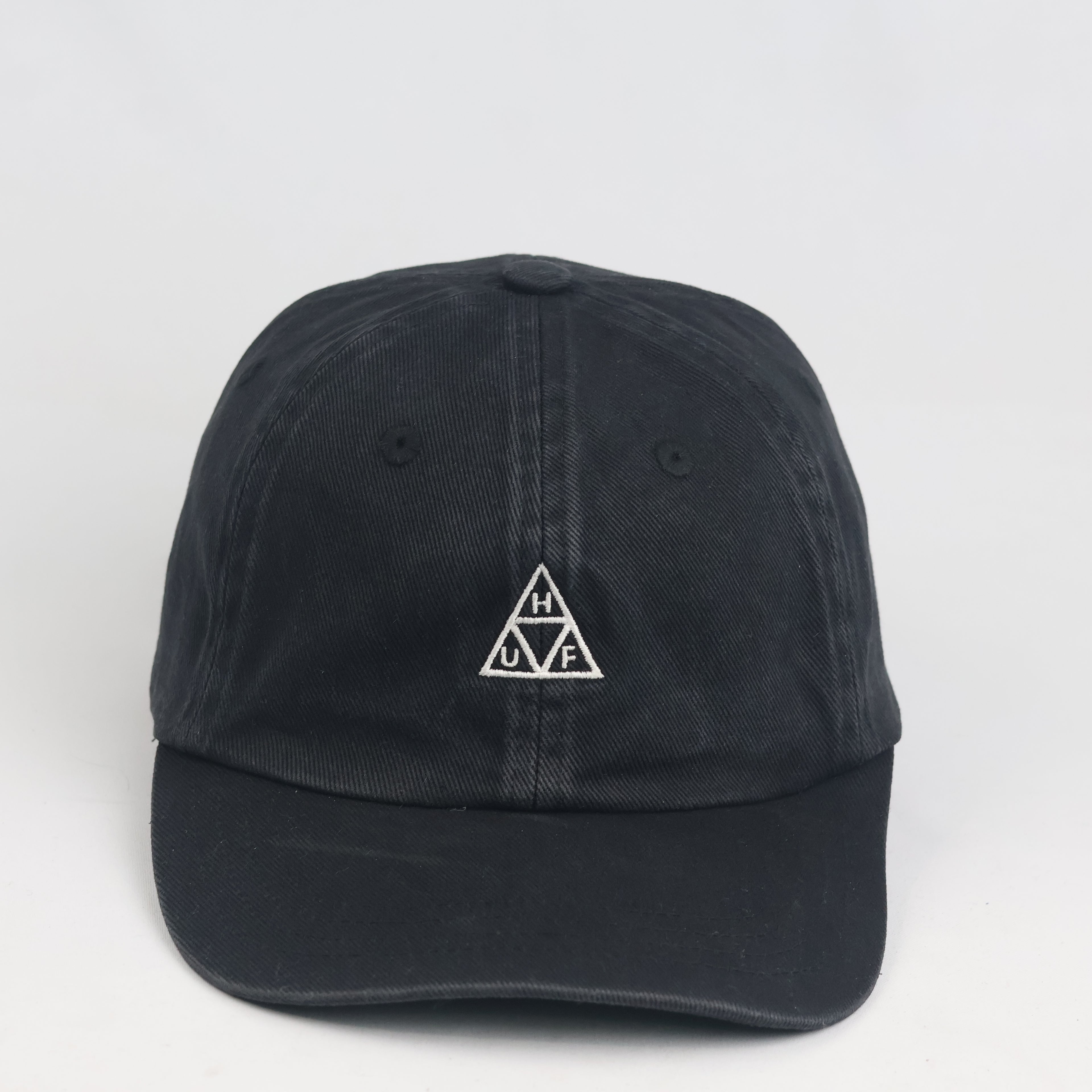 HUF Worldwide Triple Triangle Logo Baseball Cap - Black Washed Cotton Hat