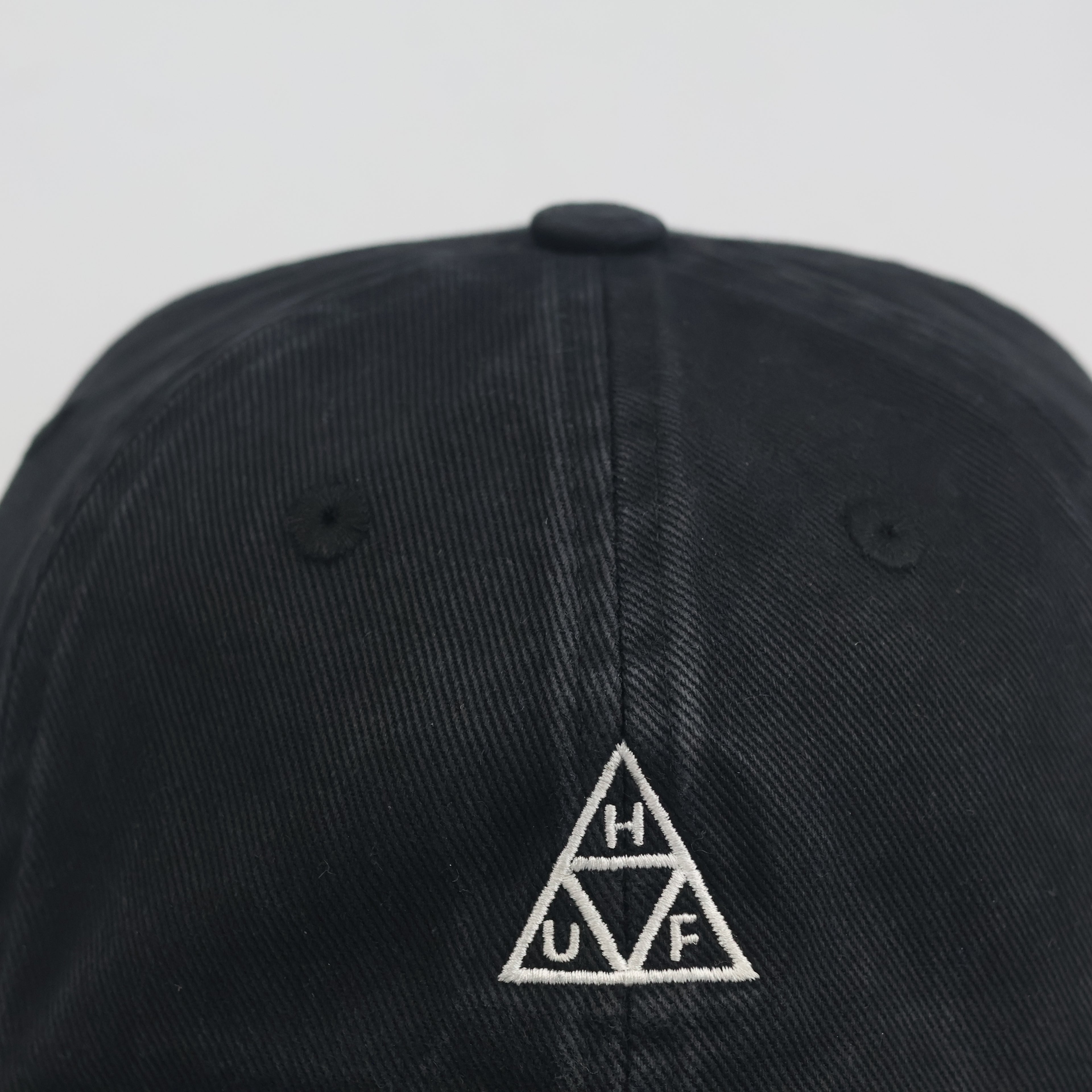 HUF Worldwide Triple Triangle Logo Baseball Cap - Black Washed Cotton Hat
