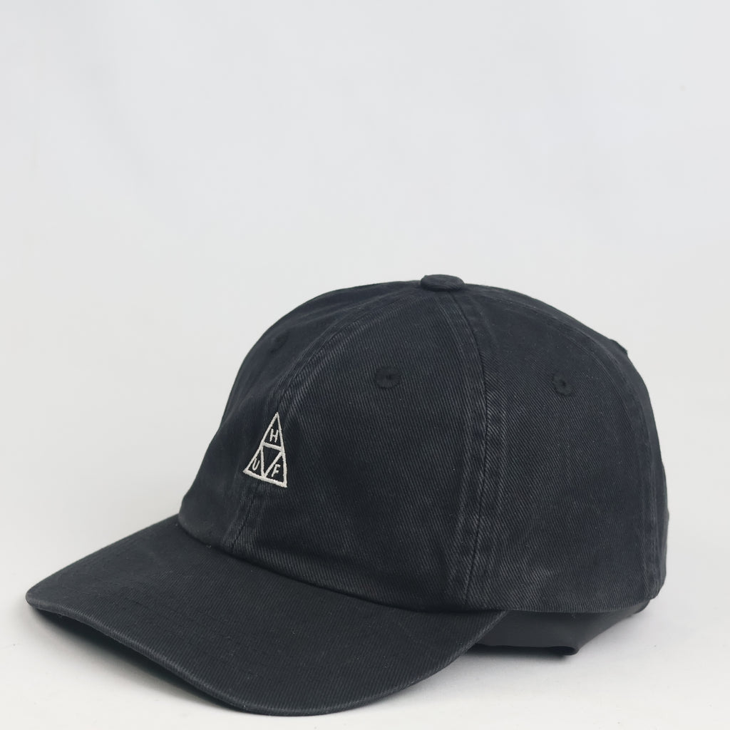 HUF Worldwide Triple Triangle Logo Baseball Cap - Black Washed Cotton Hat