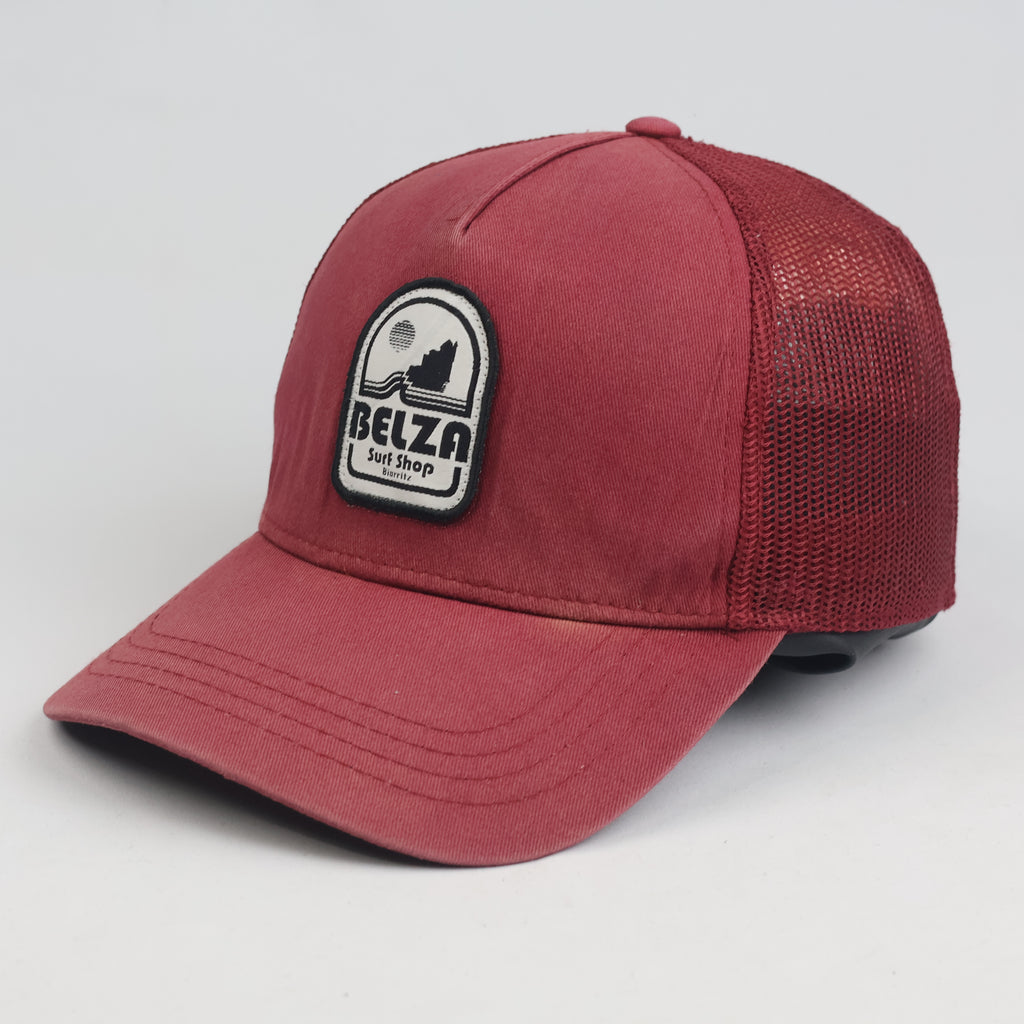 Thrifted Vintage Belza Surf Shop Biarritz Maroon Trucker Hat | Curved Brim Mesh