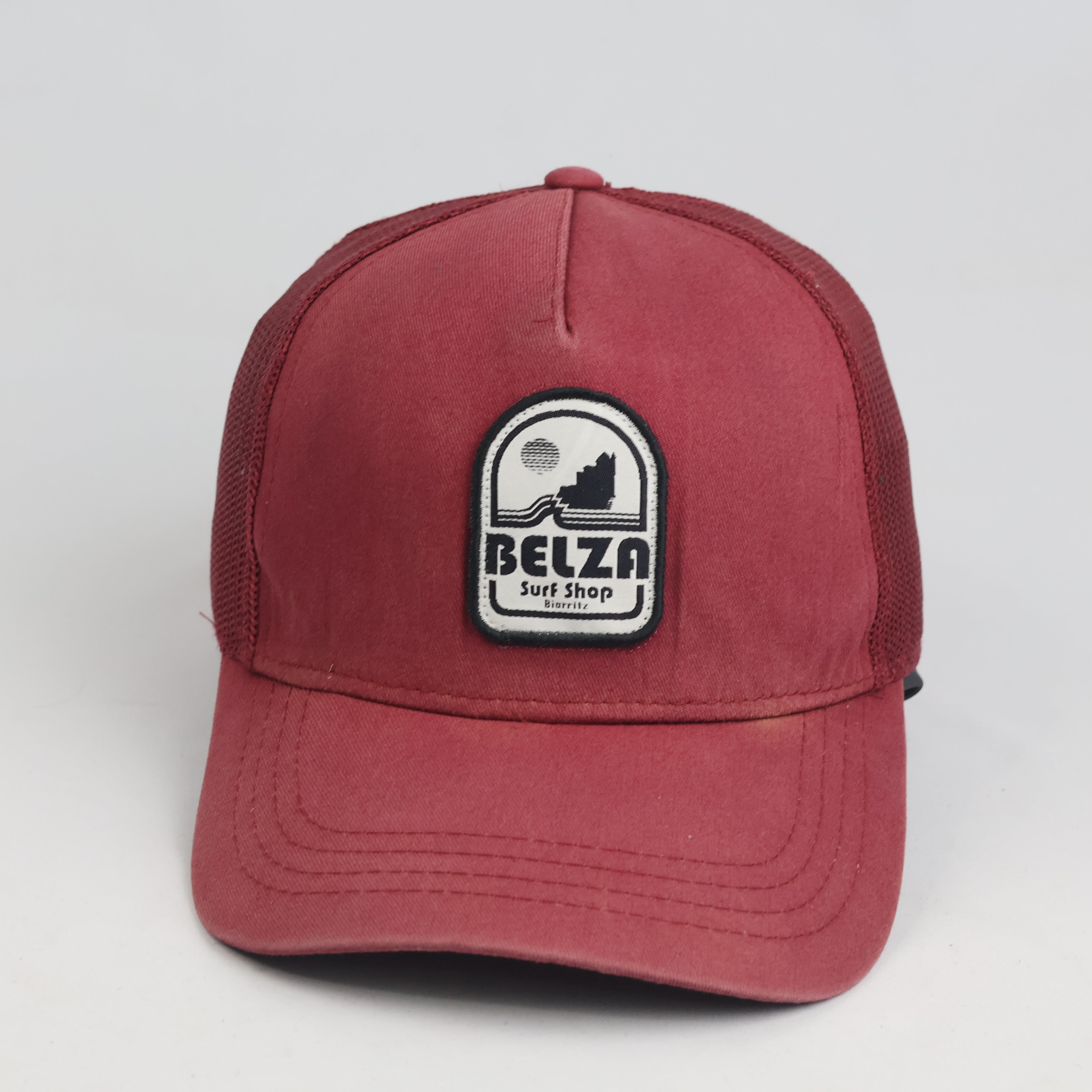 Thrifted Vintage Belza Surf Shop Biarritz Maroon Trucker Hat | Curved Brim Mesh
