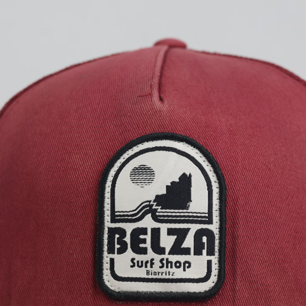 Thrifted Vintage Belza Surf Shop Biarritz Maroon Trucker Hat | Curved Brim Mesh
