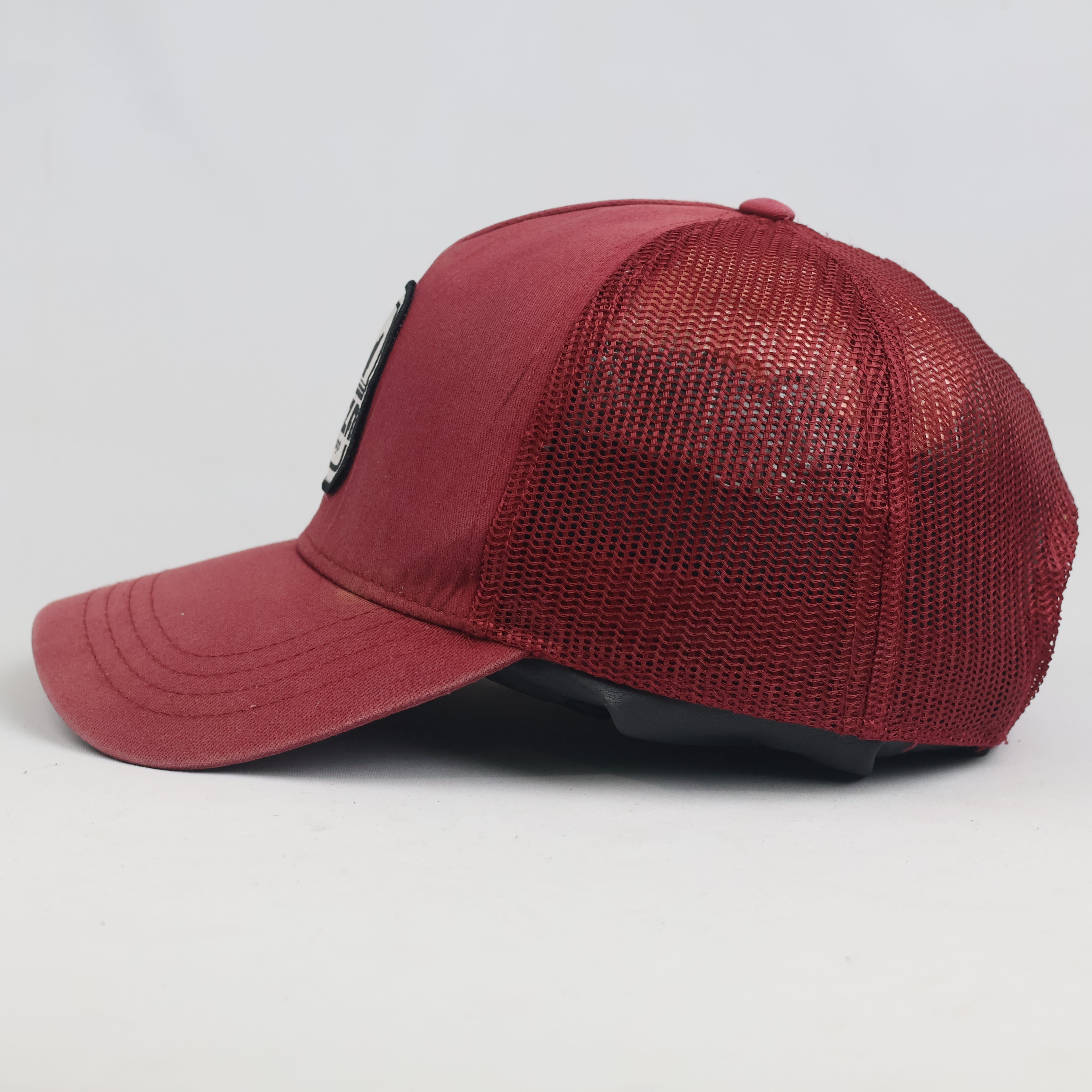 Thrifted Vintage Belza Surf Shop Biarritz Maroon Trucker Hat | Curved Brim Mesh