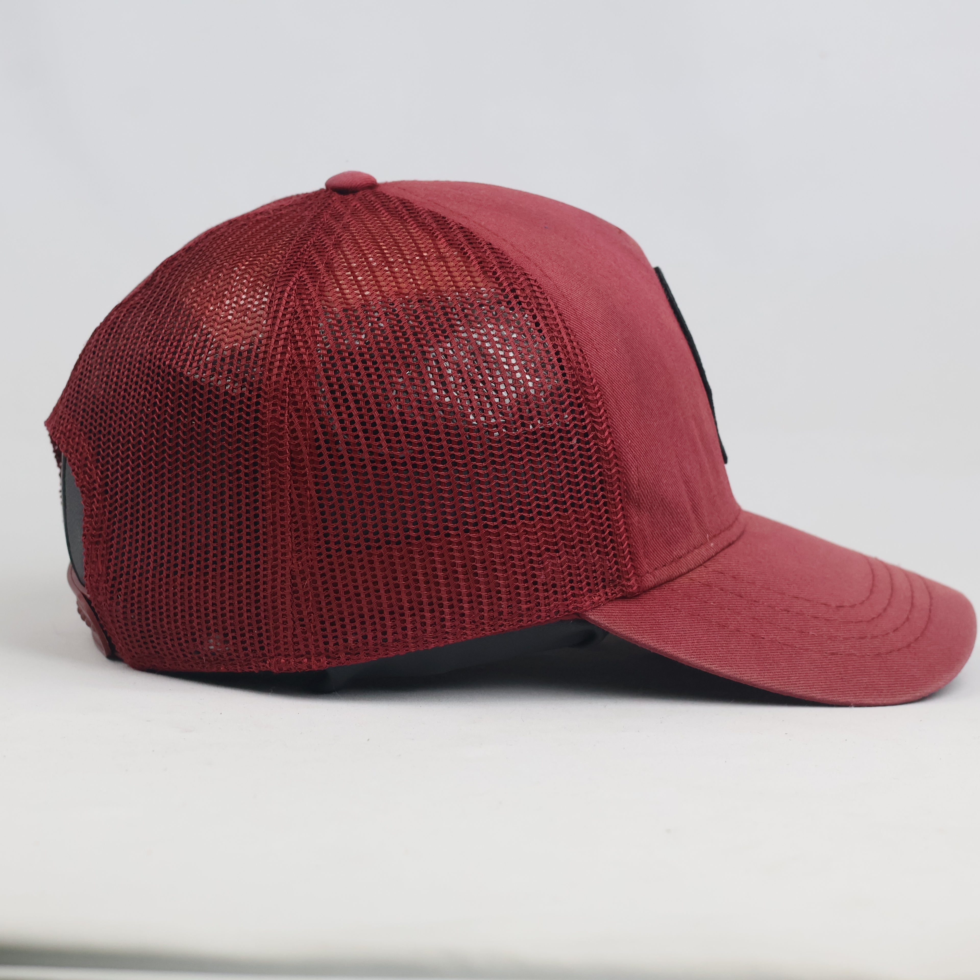 Thrifted Vintage Belza Surf Shop Biarritz Maroon Trucker Hat | Curved Brim Mesh