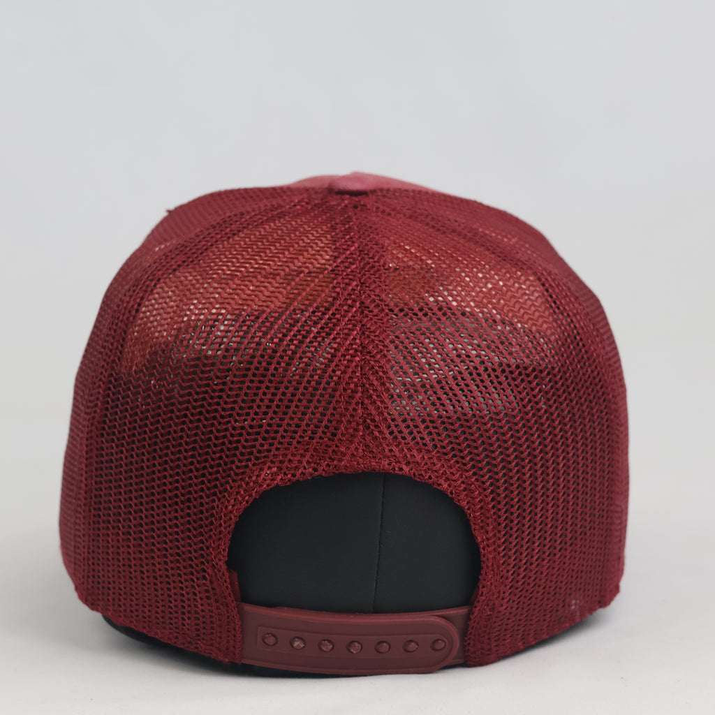 Thrifted Vintage Belza Surf Shop Biarritz Maroon Trucker Hat | Curved Brim Mesh