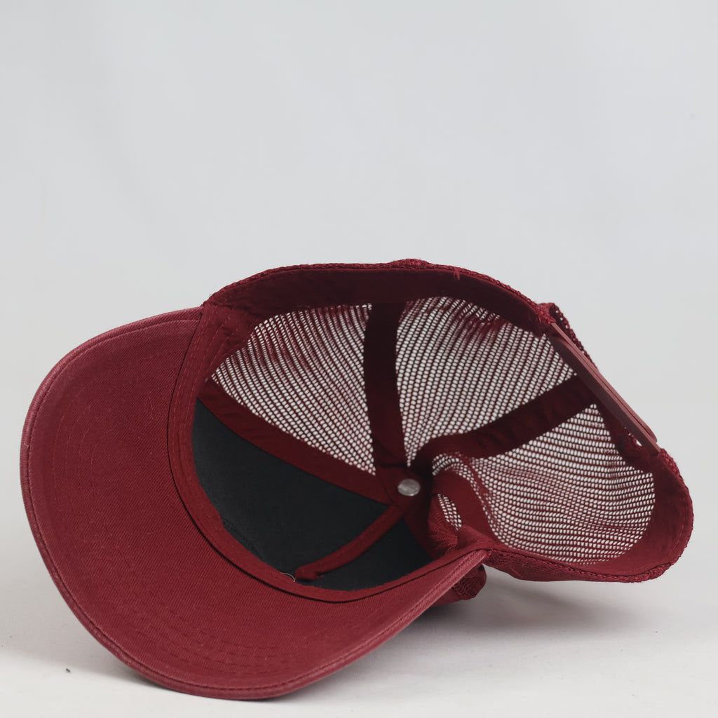 Thrifted Vintage Belza Surf Shop Biarritz Maroon Trucker Hat | Curved Brim Mesh