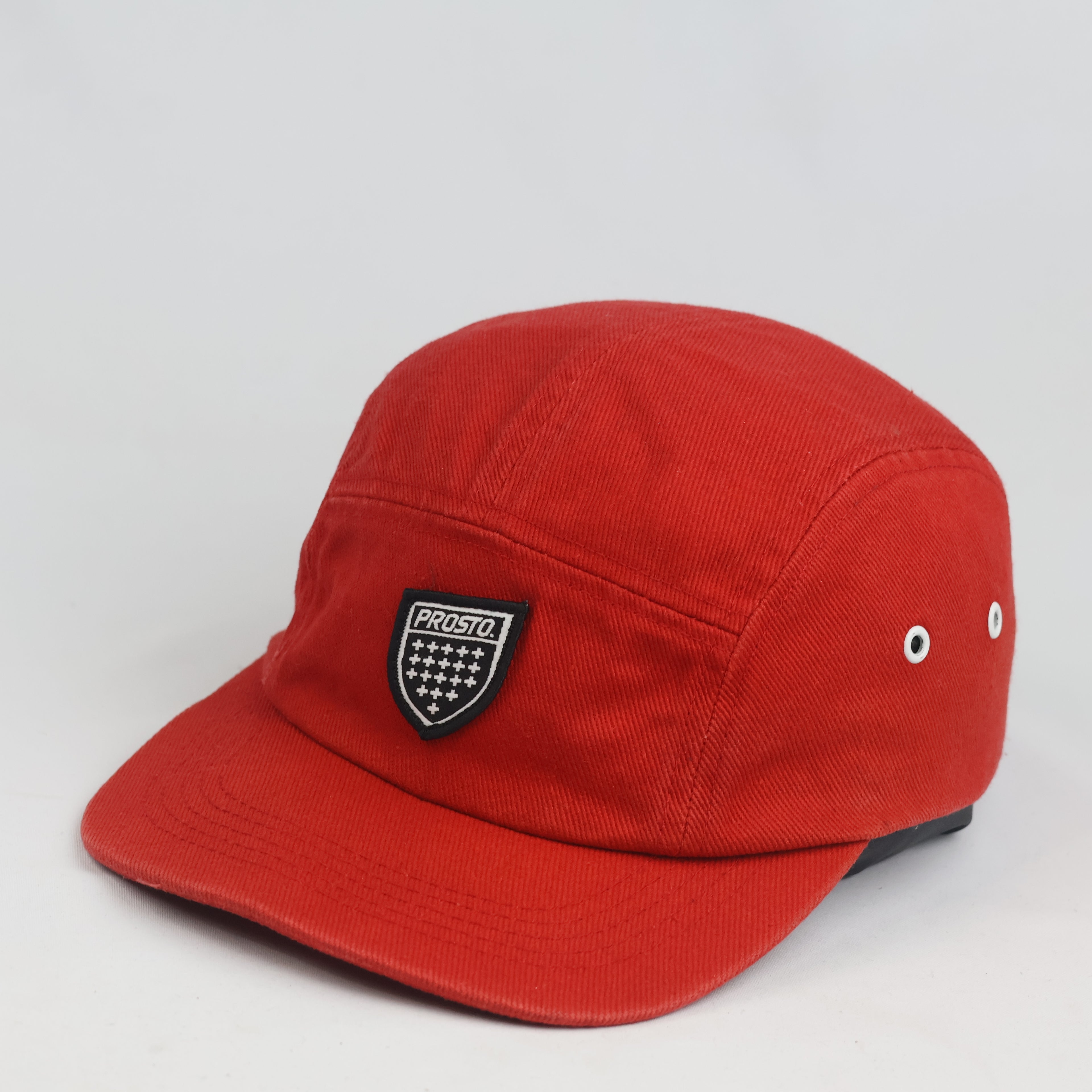 Vintage Prosto Klasyk Red 5-Panel Camp Cap | Streetwear Crest Patch Strapback