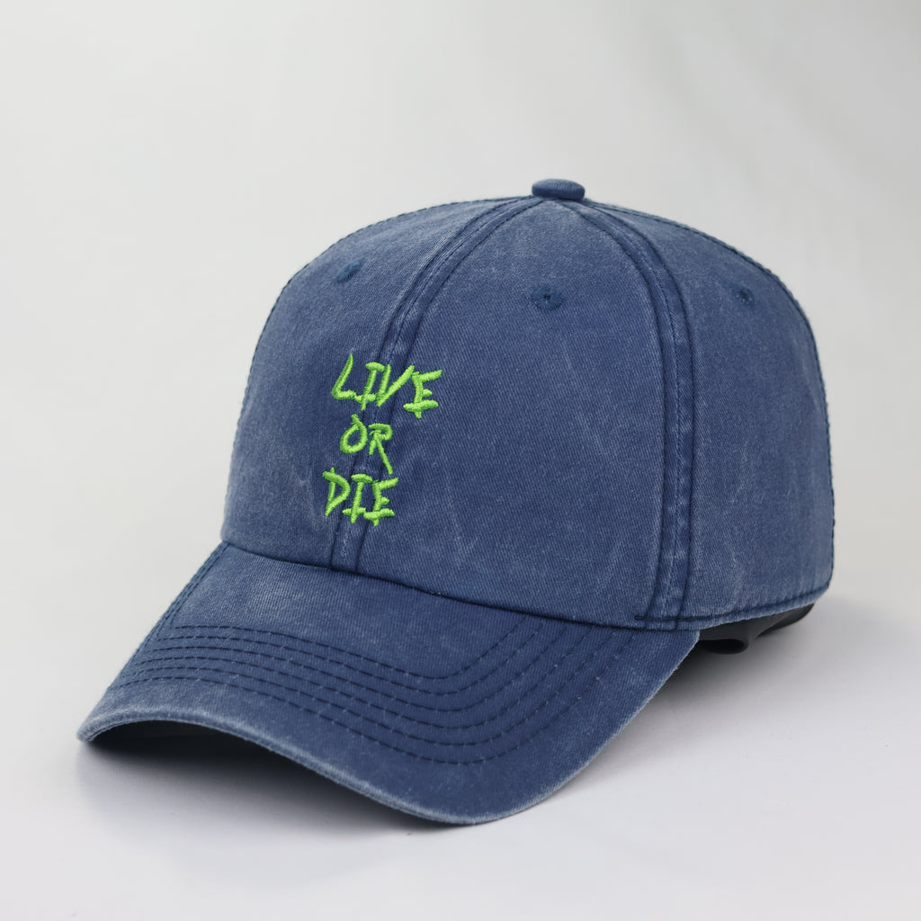 Vintage Washed Navy Blue "Live or Die" Embroidered Dad Hat
