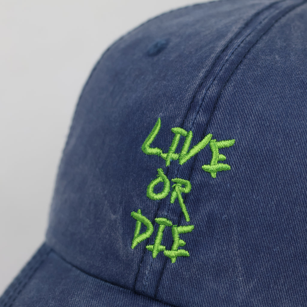 Vintage Washed Navy Blue "Live or Die" Embroidered Dad Hat
