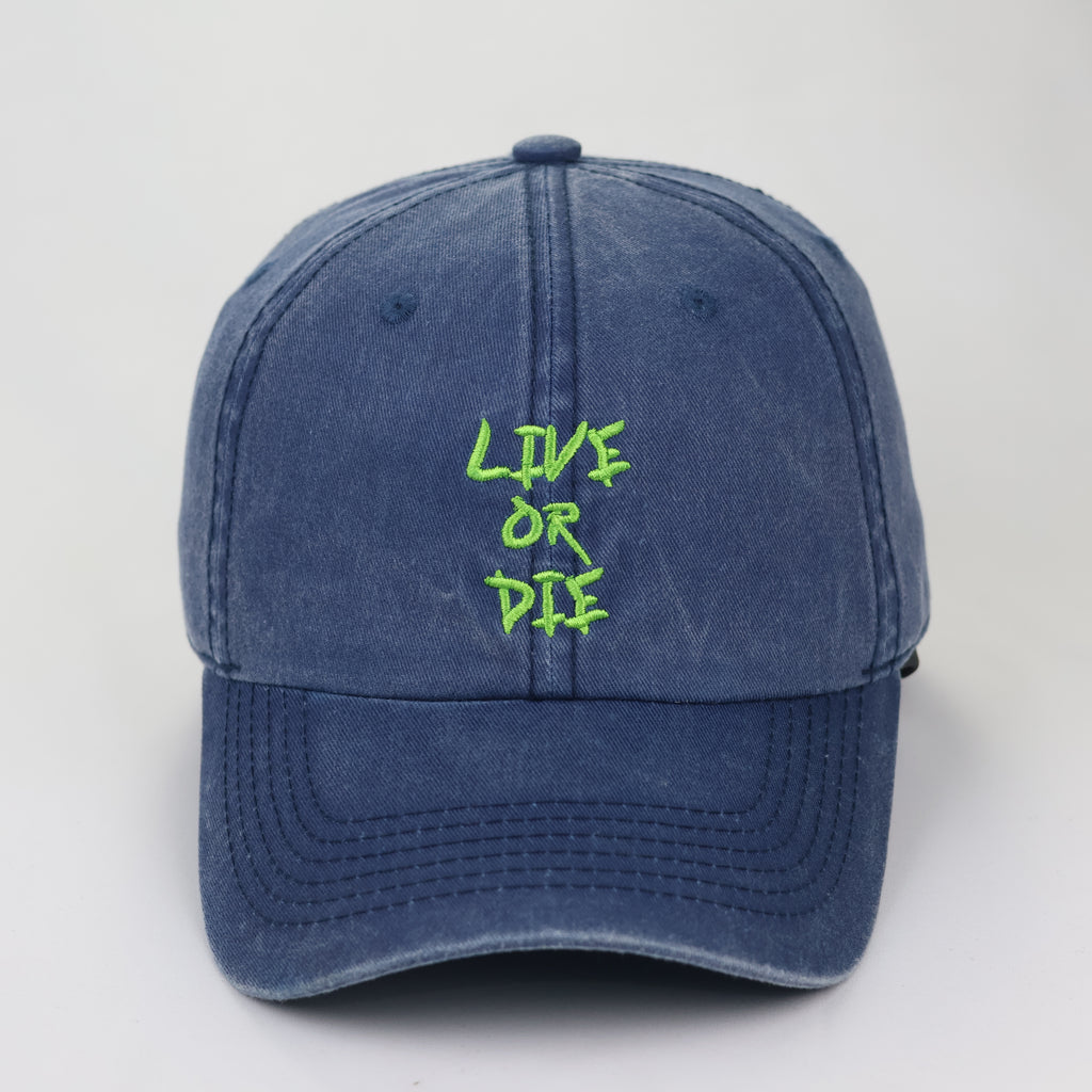 Vintage Washed Navy Blue "Live or Die" Embroidered Dad Hat
