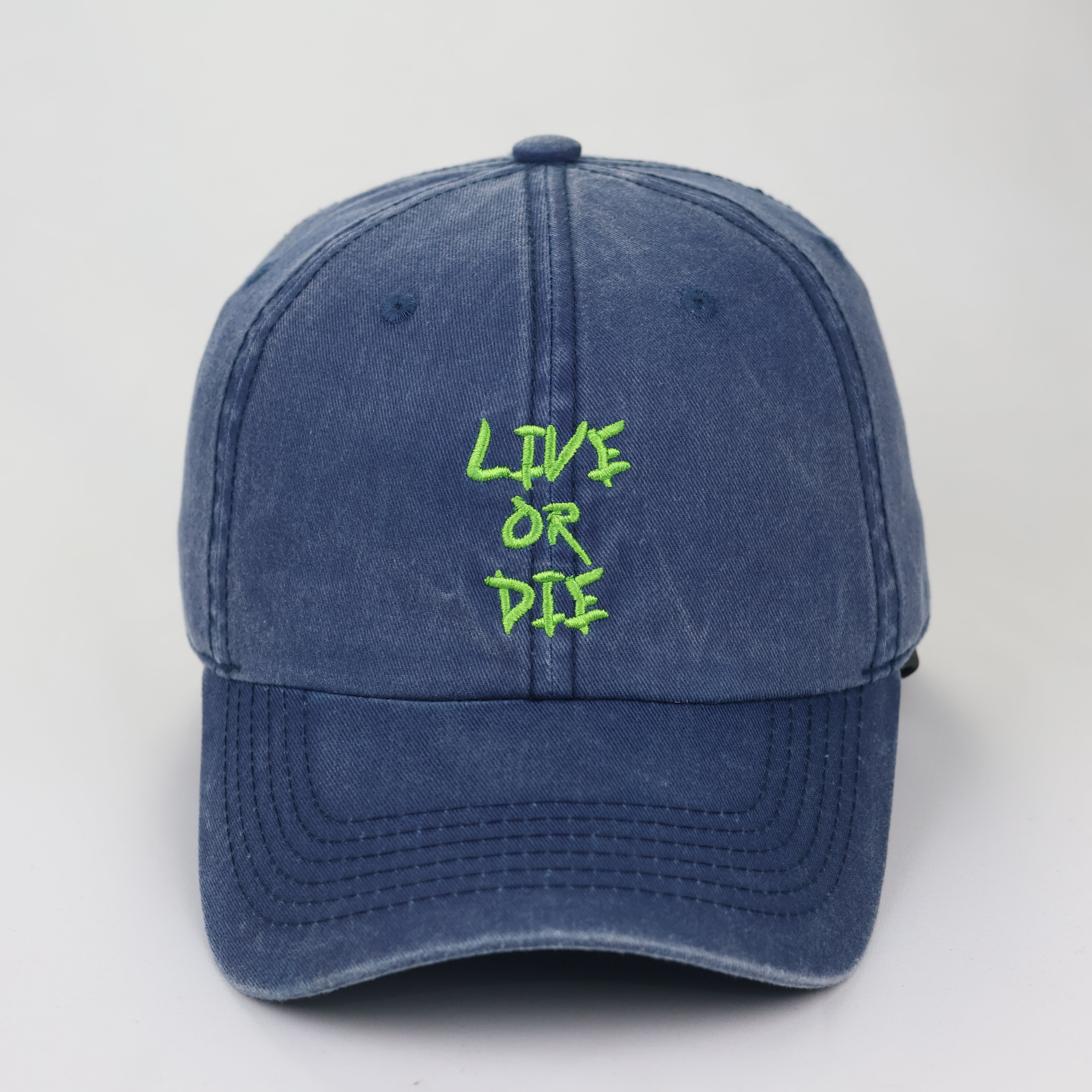 Vintage Washed Navy Blue "Live or Die" Embroidered Dad Hat