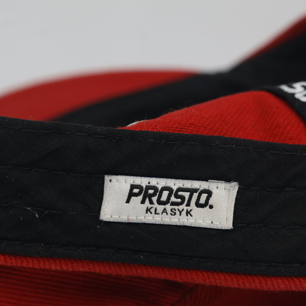 Vintage Prosto Klasyk Red 5-Panel Camp Cap | Streetwear Crest Patch Strapback
