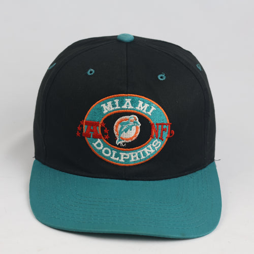 Vintage Miami Dolphins Annco NFL Snapback Hat | Black Teal Green Bottom Cap