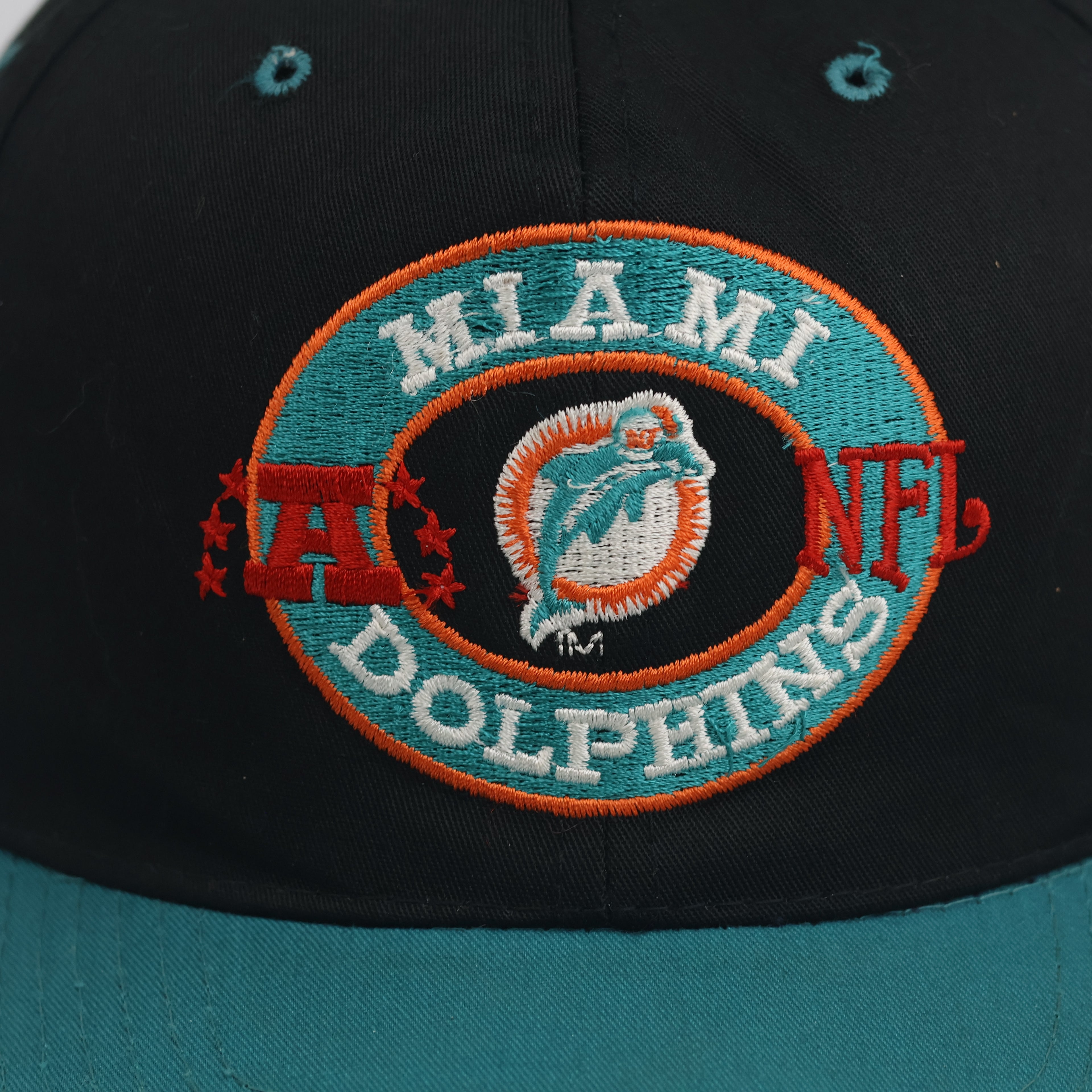 Vintage Miami Dolphins Annco NFL Snapback Hat | Black Teal Green Bottom Cap