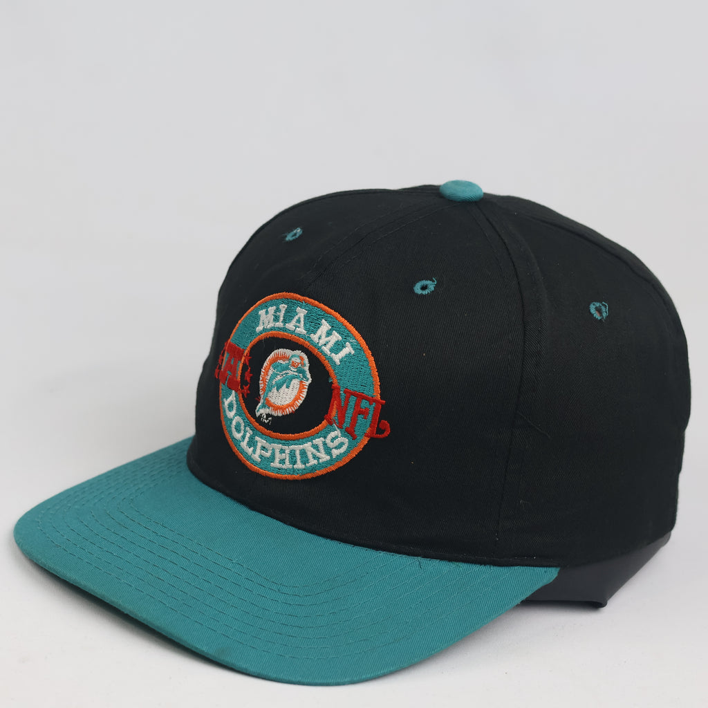 Vintage Miami Dolphins Annco NFL Snapback Hat | Black Teal Green Bottom Cap